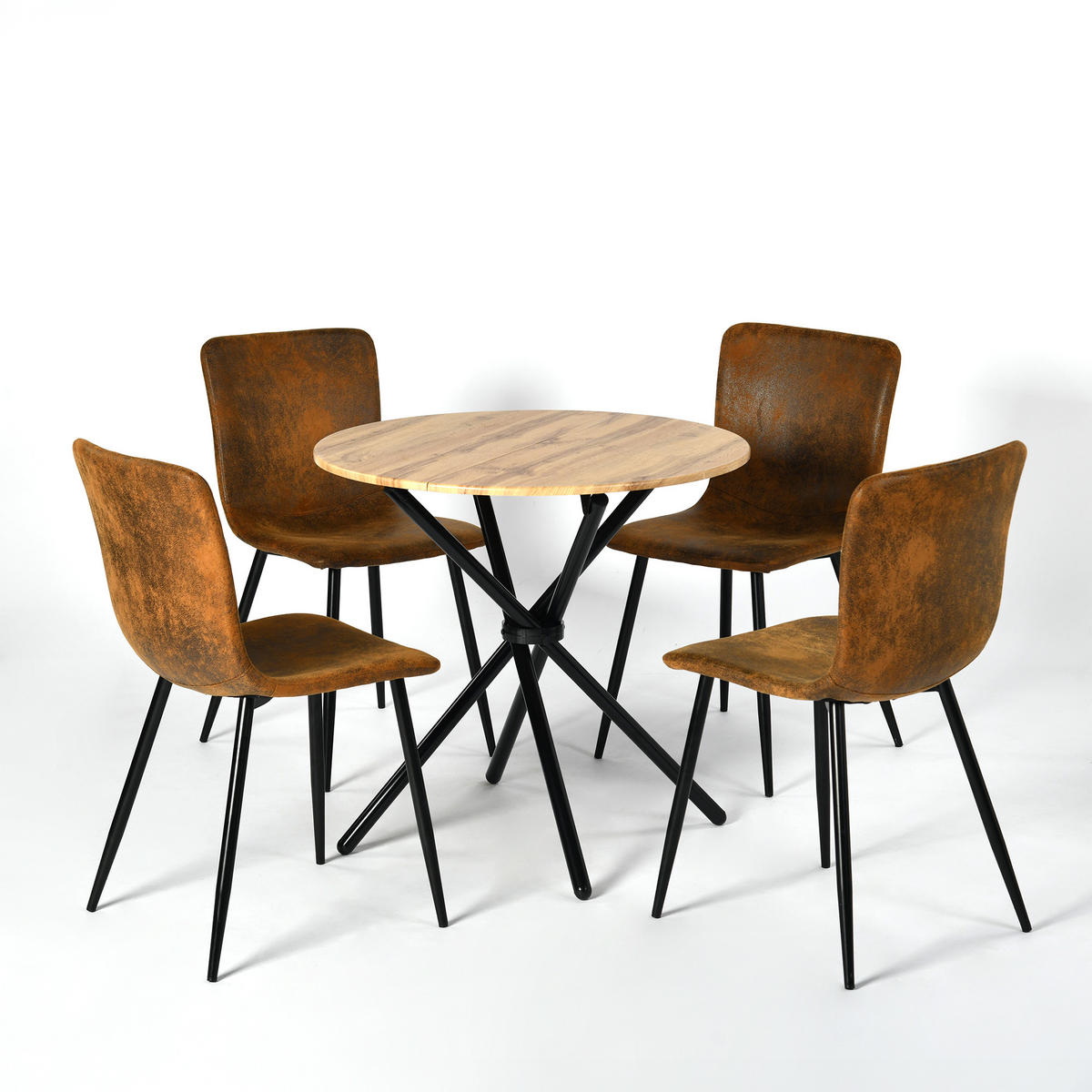 ESSZIMMER SET – 1 Tisch + 2 Stühle – Holzoptik & Wildleder - Braun, Holzwerkstoff/Metall (80/75/80cm) - Urban Meuble