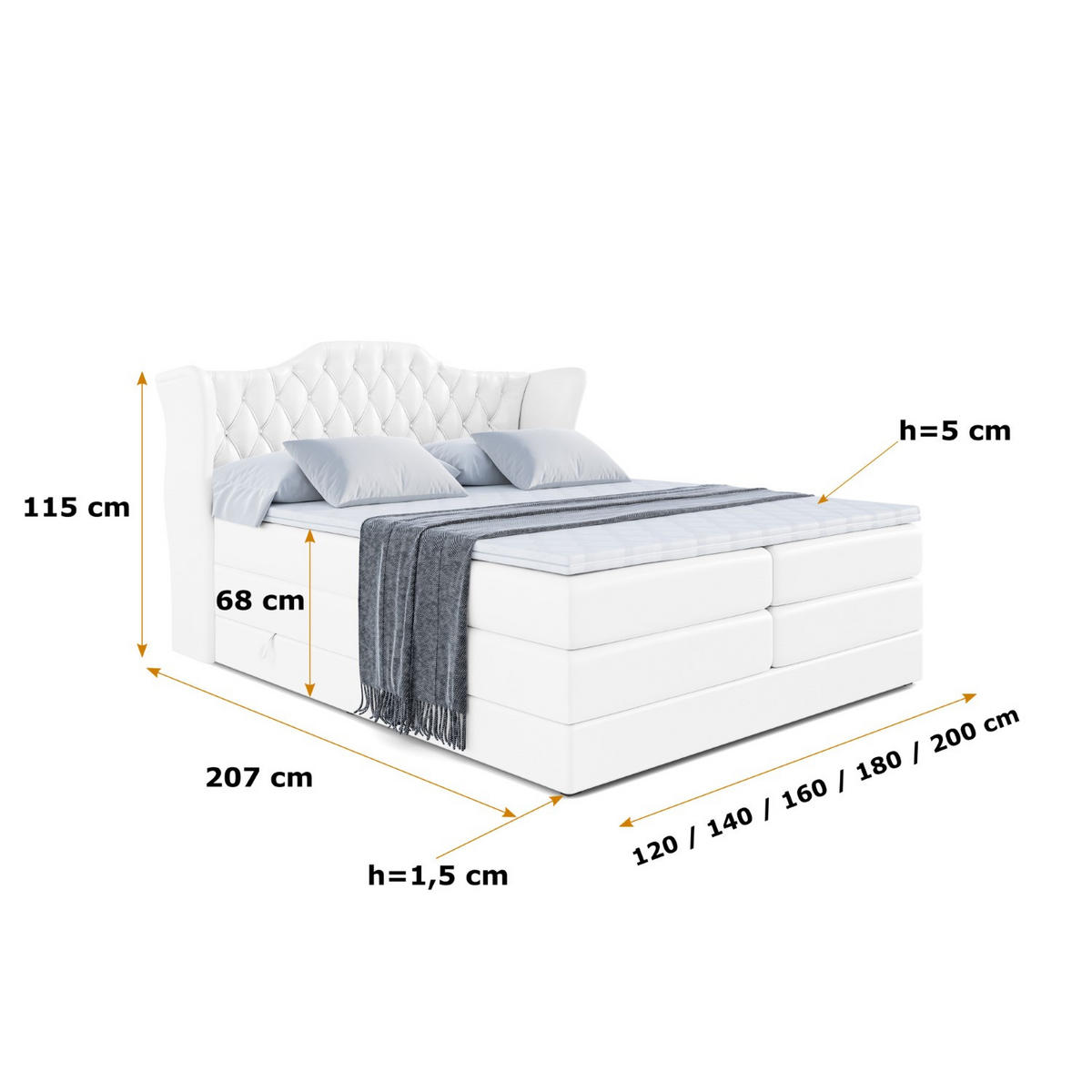 BOXSPRINGBETT VILA KING - 180x200 - H3/H4 - Weiß Hochglanz - Weiß Hochglanz, Holzwerkstoff (180/200cm) - ALTDECOR