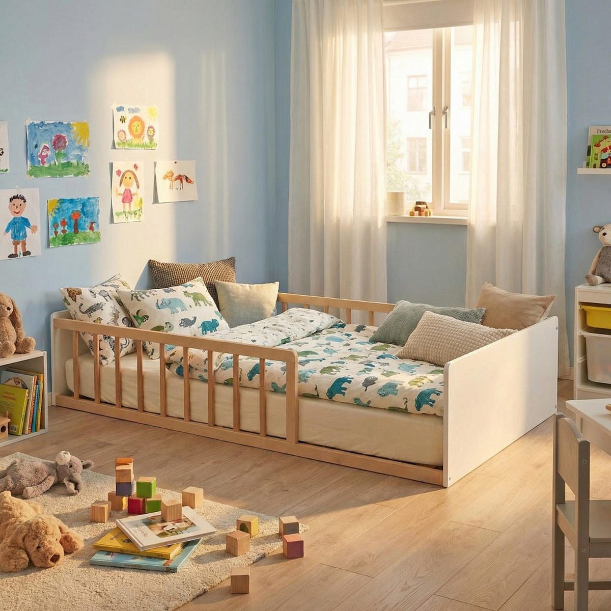 KINDERBETT PILOU mit Lattenrost / Kinderbett 90x190 - Weiß und helles Holz - Weiß, Holz (90/190cm) - Weber Industries