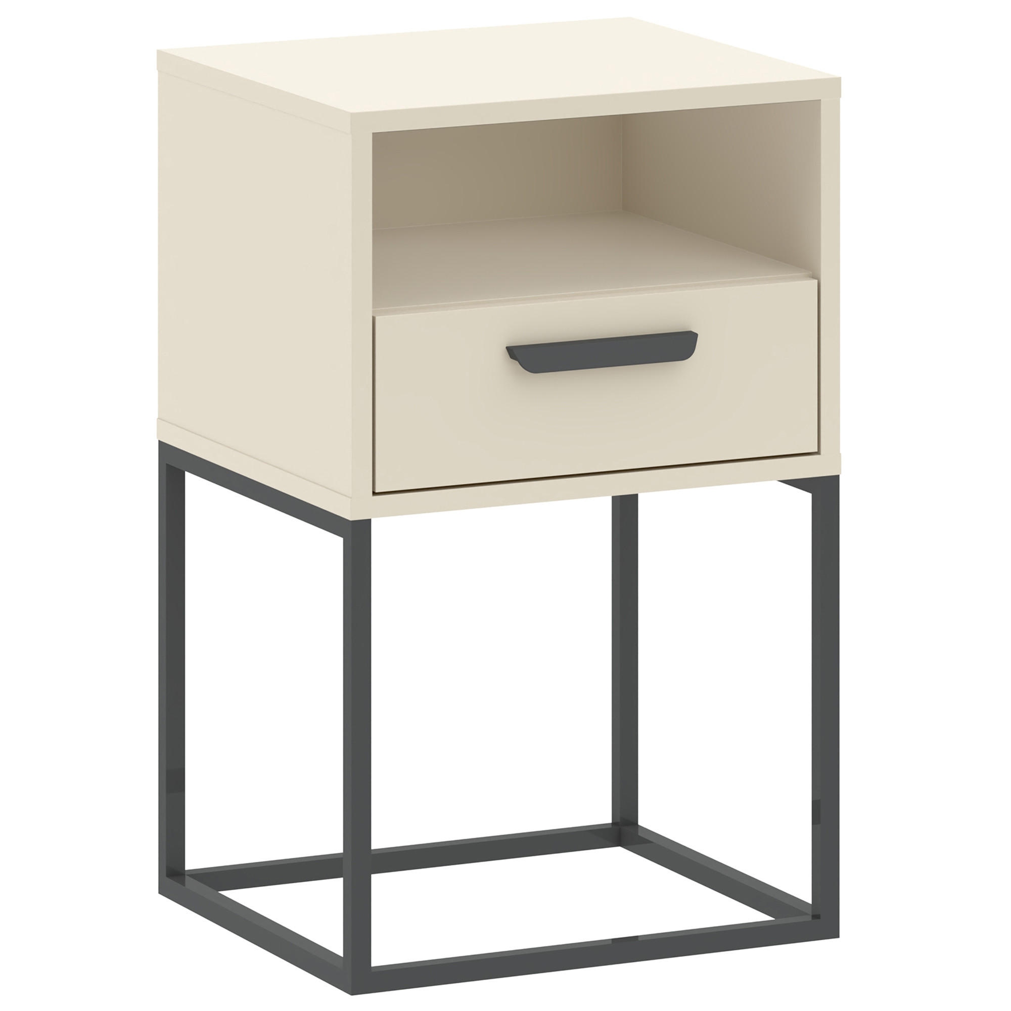 NACHTTISCH RECTUS Nachtschrank, Modern - Creme/Schwarz, Holzwerkstoff (40/65/39cm) - KONSIMO®
