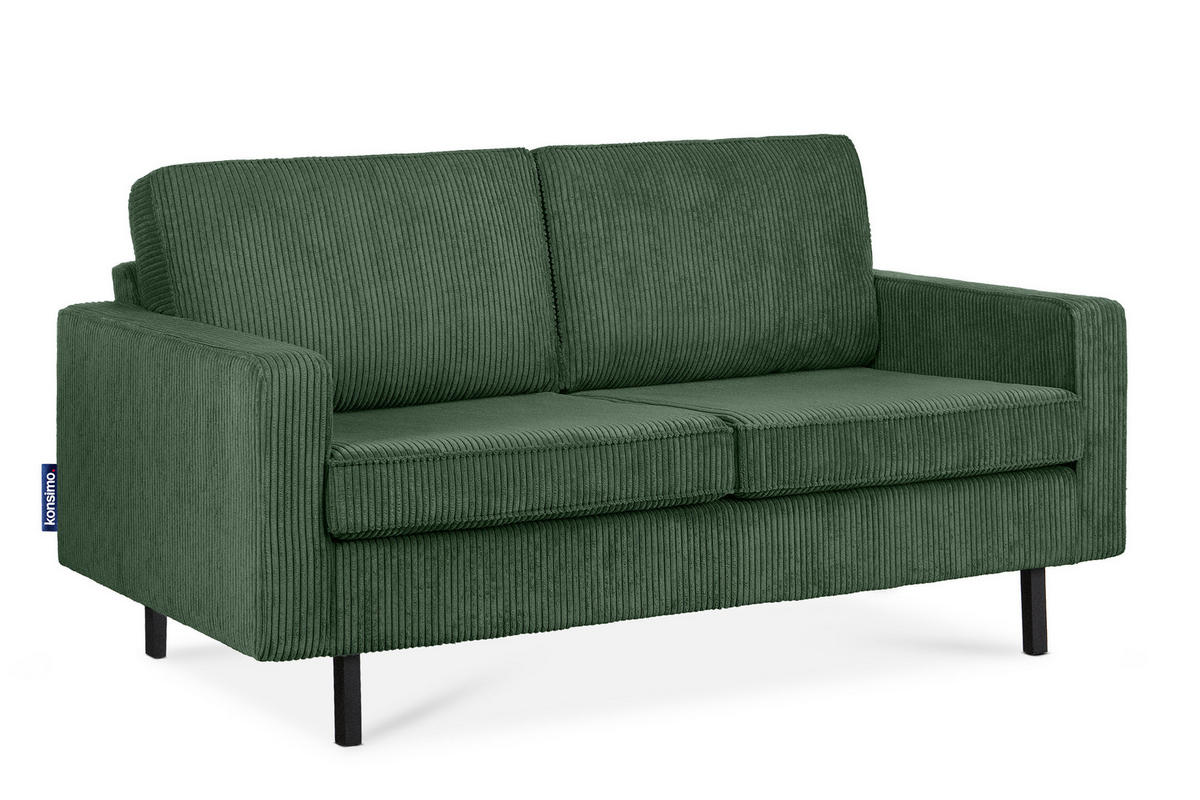 2-SITZER-SOFA INVIA Klassische-Stil mit Armlehnen, Feinkord-Stoff, Dunkelgrün - Dunkelgrün/Schwarz, Textil (164/87/98cm) - KONSIMO®