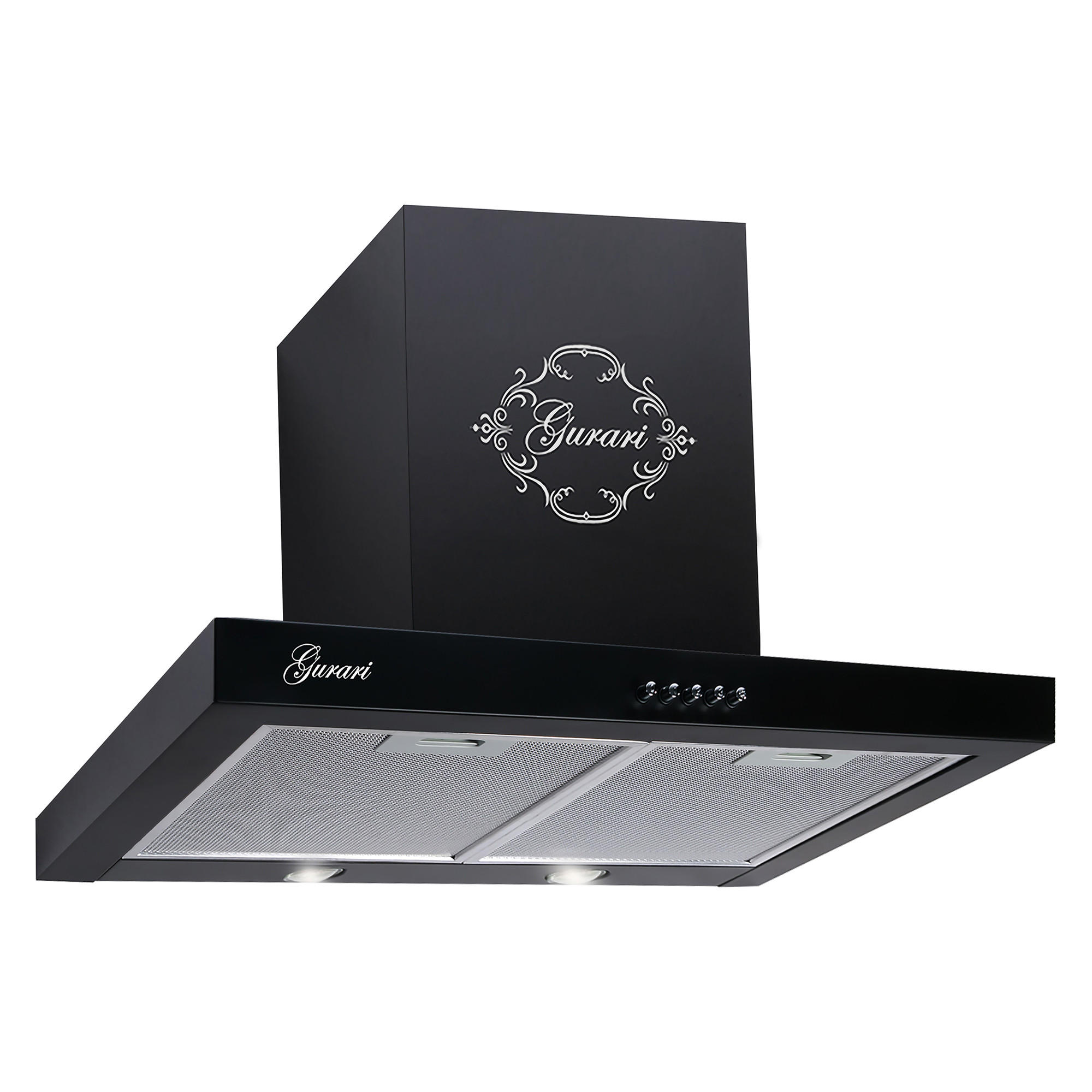 DUNSTABZUGSHAUBE GCH F 461 BL 6 + Umluftset, 60 cm Schwarz - Schwarz, Metall (60/81/46.3cm) - Gurari