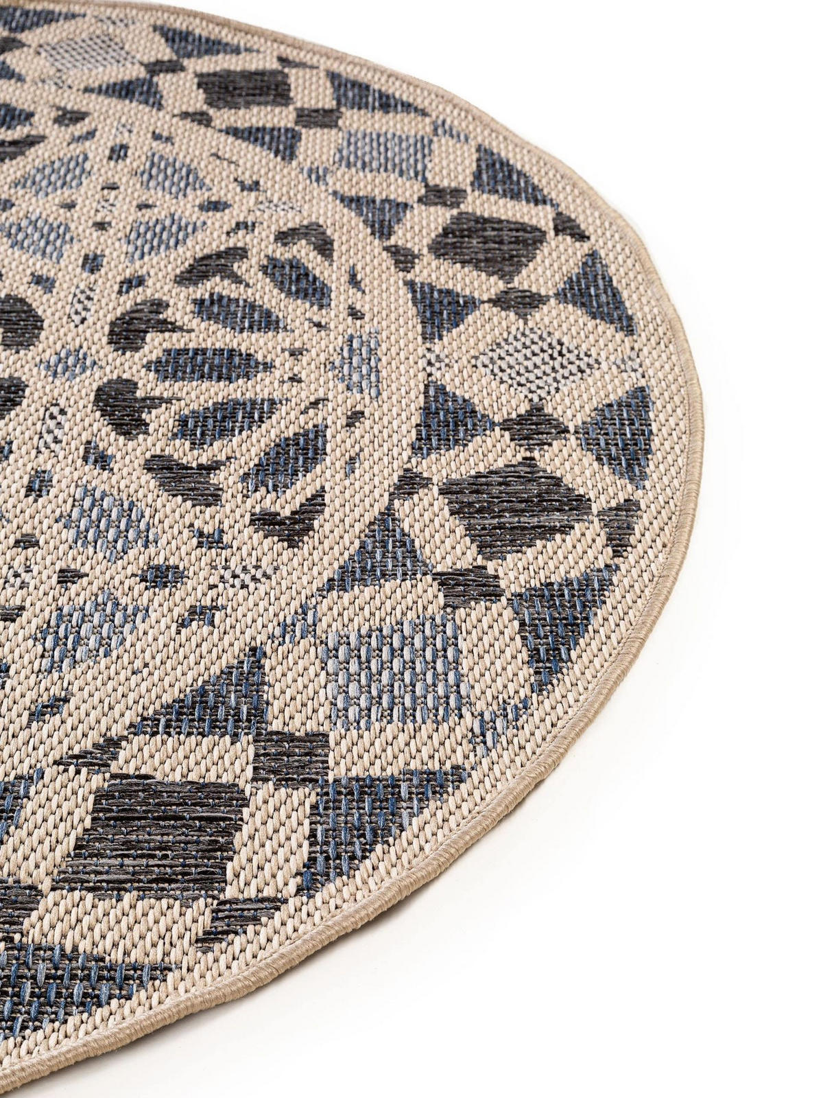 OUTDOORTEPPICH rund River Beige/Blau ø 130 cm rund - Blau/Beige, Kunststoff (130/1cm) - KUNSTLOFT