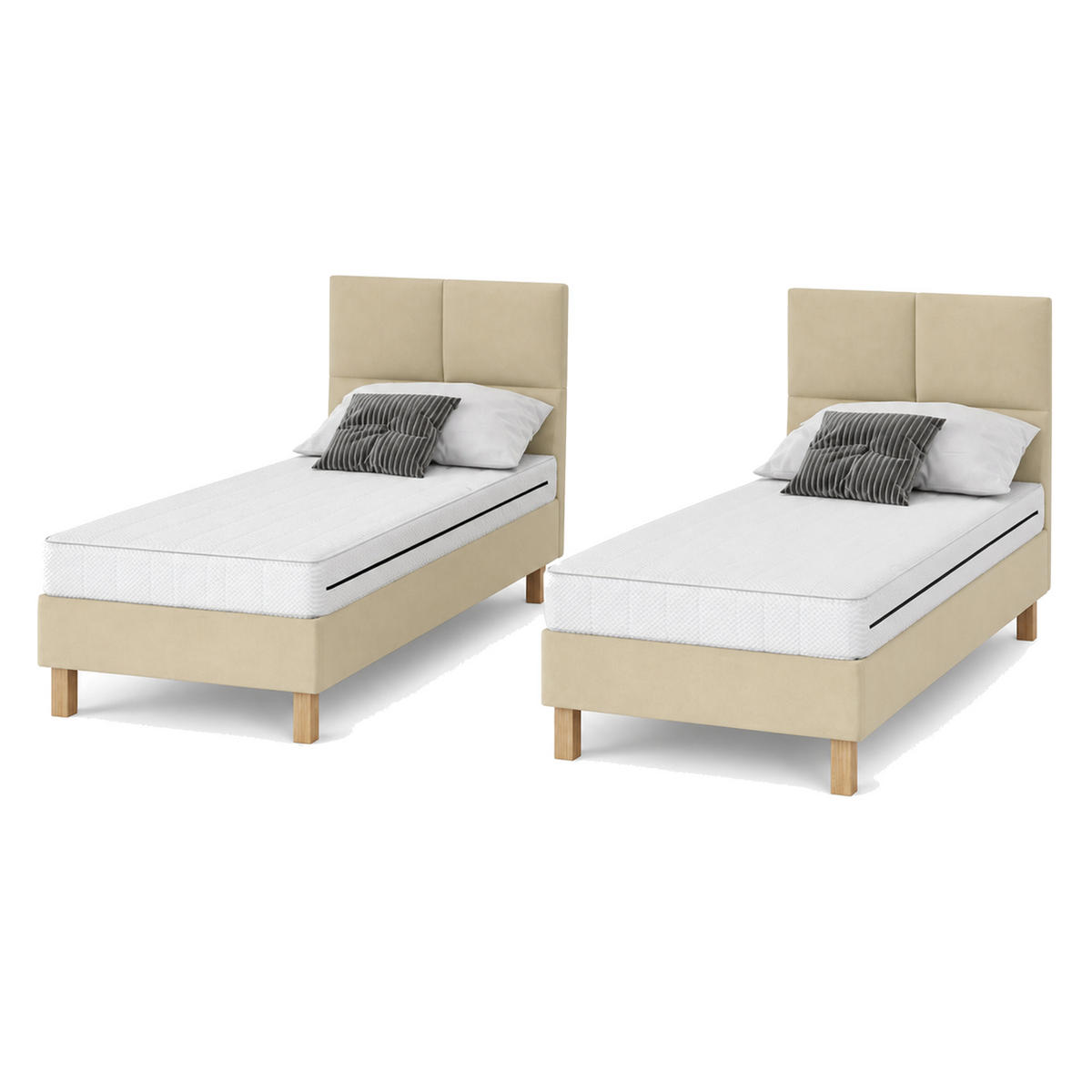 BETT für Hotel DUBAJ 80 x 200 cm, Polsterbett mit Rädern, Taschenmatratze, Einzelbett, 1 Stück, Beige - Beige, Holz/Buchenholz (80/200cm) - Trada