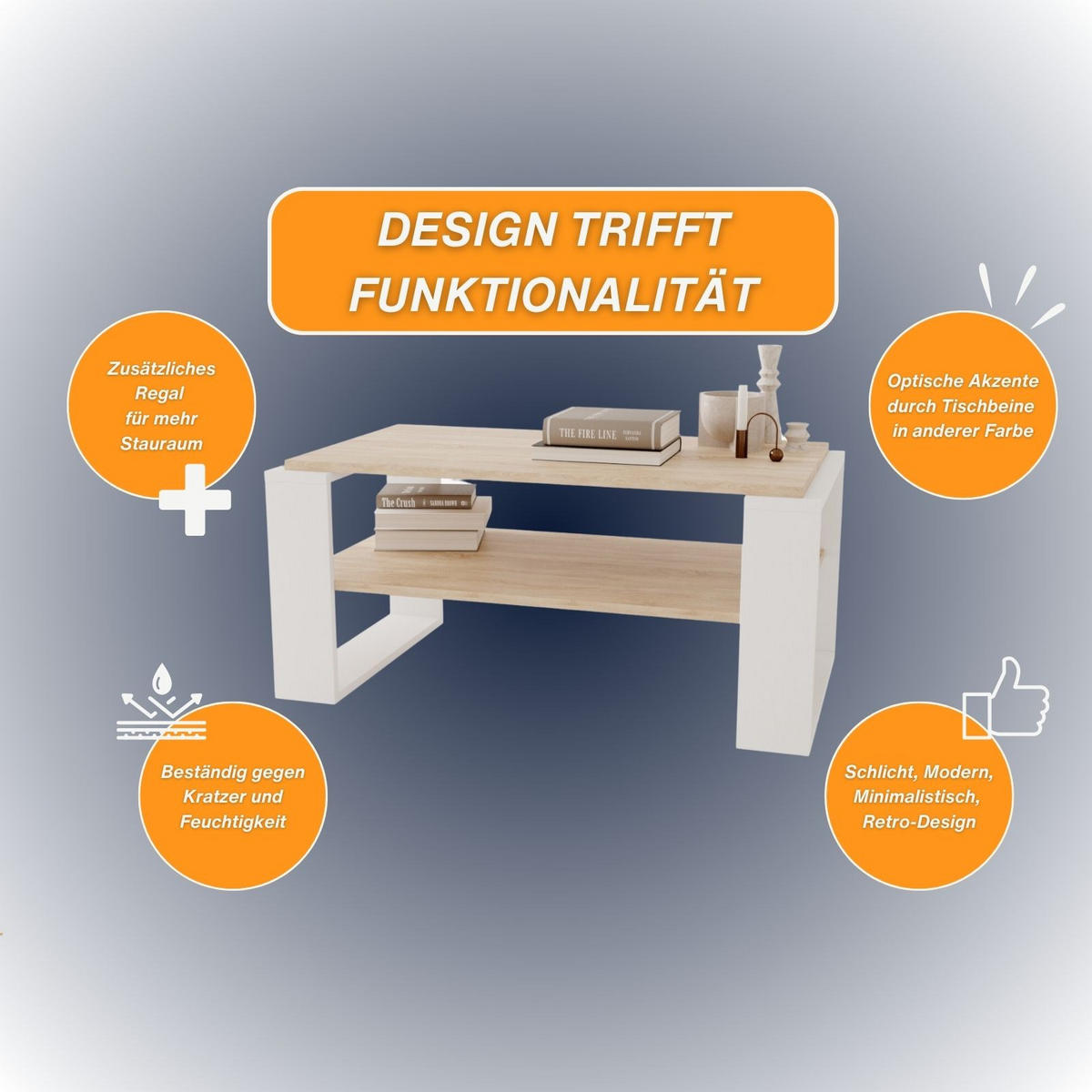 COUCHTISCH Kaja96 96/42/53,8 - Weiß/Sonoma Eiche, Holzwerkstoff (54/96/42cm) - RAUMHIRSCH FURNITURE