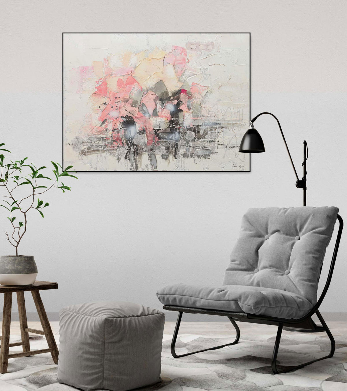 ACRYLBILD HANDGEMALT 104/78 cm - Pink/Weiß, Holz/Textil (2.44/78cm) - KUNSTLOFT