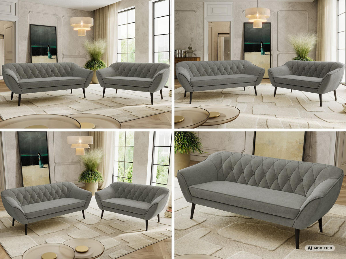 SEDACIA ZOSTAVA 3+2 PIRS - Sivá Štruktúrovaná látka - Čierne nohy - čierna/sivá, kompozitné drevo/textil (180/75/74cm) - MKS
