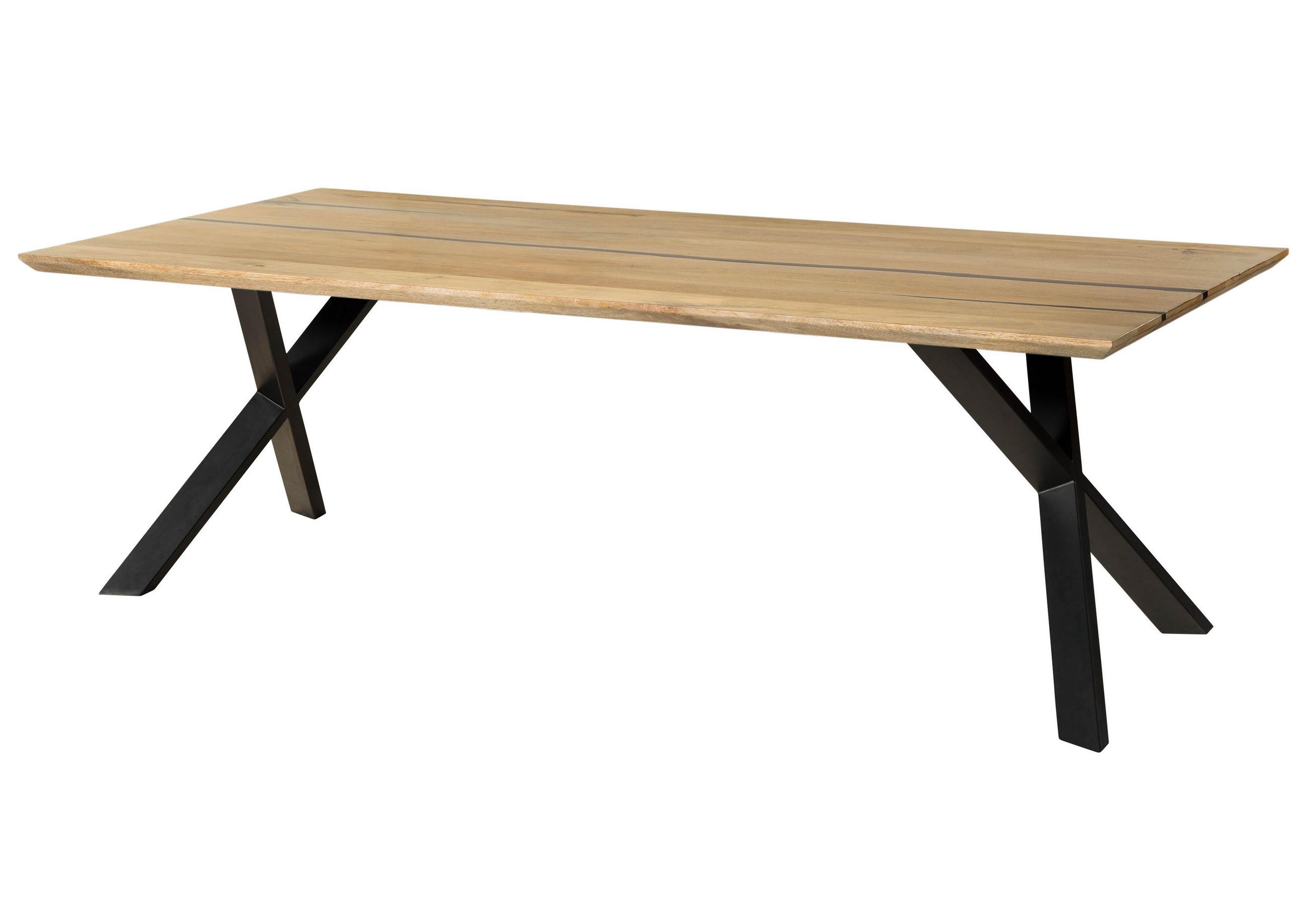 ESSTISCH Mango 180x90x76 natur lackiert / Epoxid schwarz, ausgestellte X-Beine anthrazit matt EPOXY - Naturfarben, Holz (180/90/76cm) - Massivmoebel24