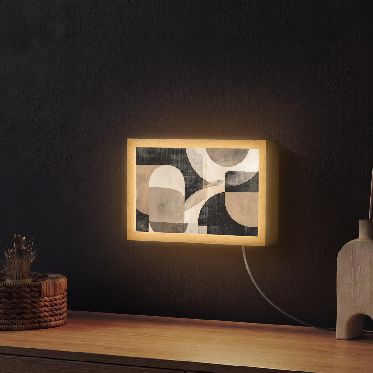 NÁSTĚNNÁ LAMPA Abstraktní - Tvary - Moderní - Béžová 30x20 cm - šedá, kompozitní dřevo (30/20/8cm) - OnlyWow