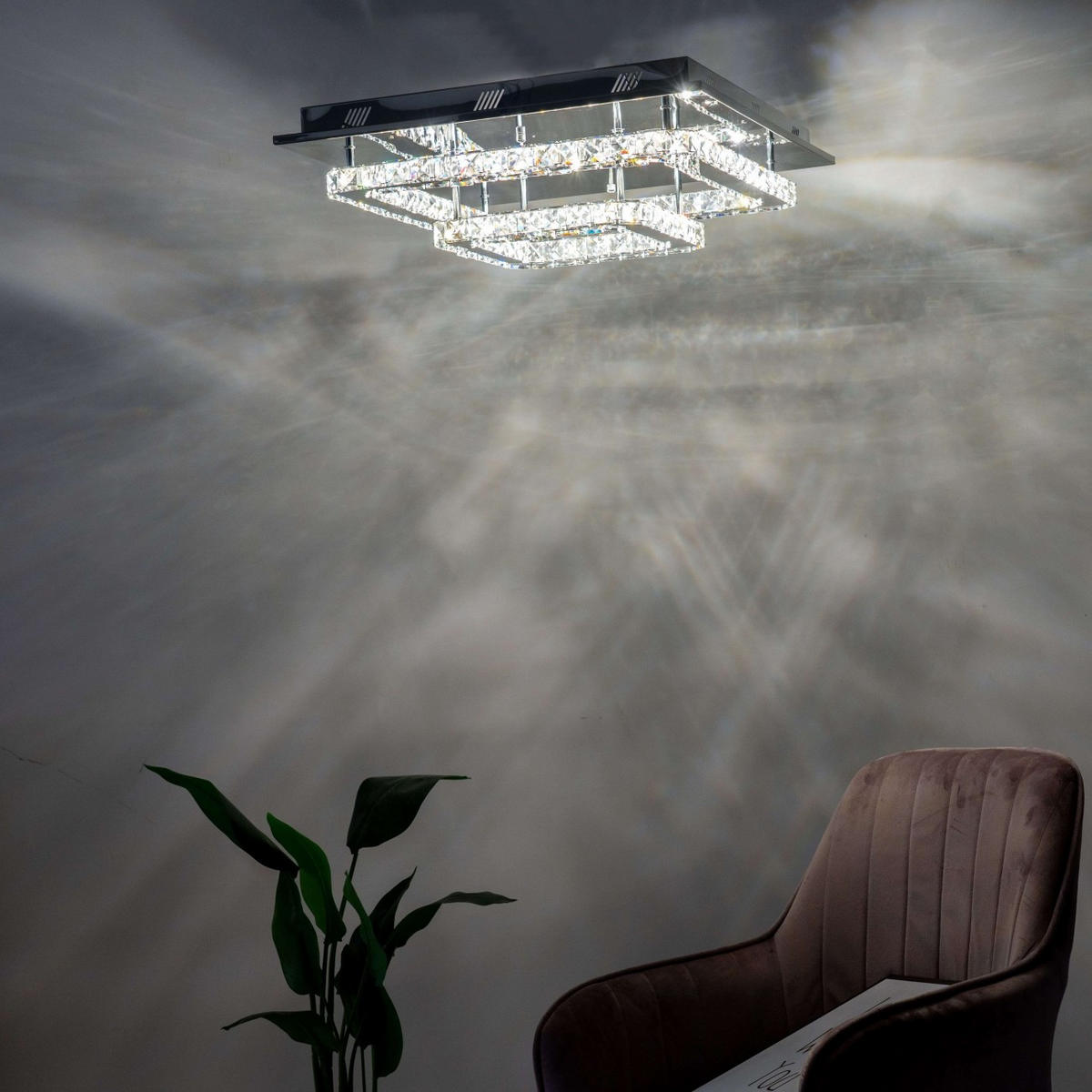 DECKENLEUCHTE Wade, Silber/Chrom, 55cm - Chromfarben, Glas (55/55/18cm) - KOSILUM