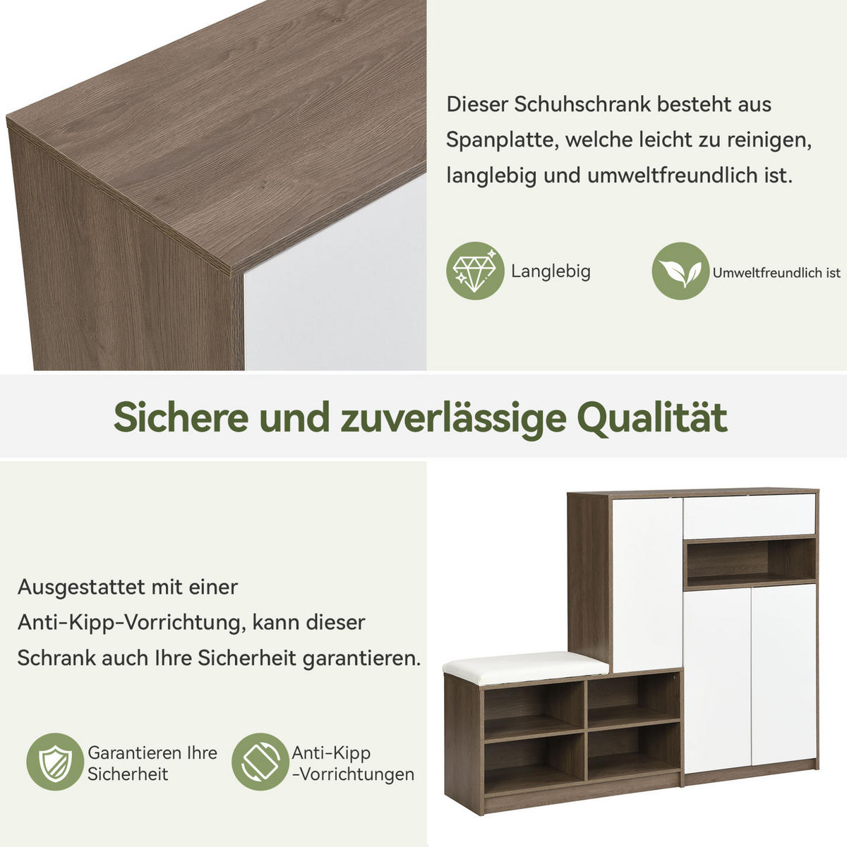SCHUHSCHRANK 140/35/110 cm mit gepolsterter Sitzbank, verstellbaren Einlegeböden und grifflosen Türen, Weiß - Weiß, Holzwerkstoff (140/110/35cm) - Redom