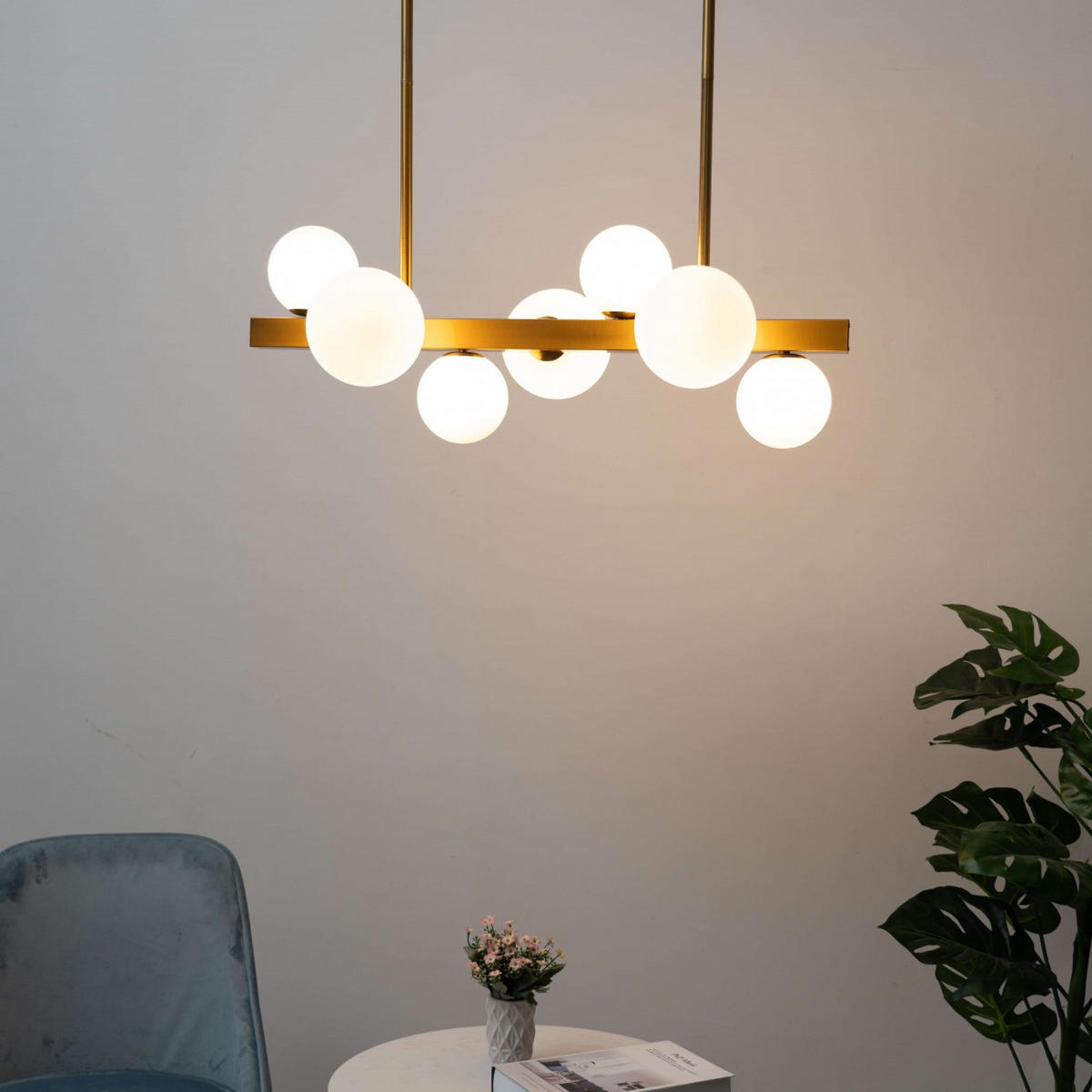 HÄNGELEUCHTE Oromia, Messing und Weiß, 90cm - Messingfarben, Glas (80/35/90cm) - KOSILUM