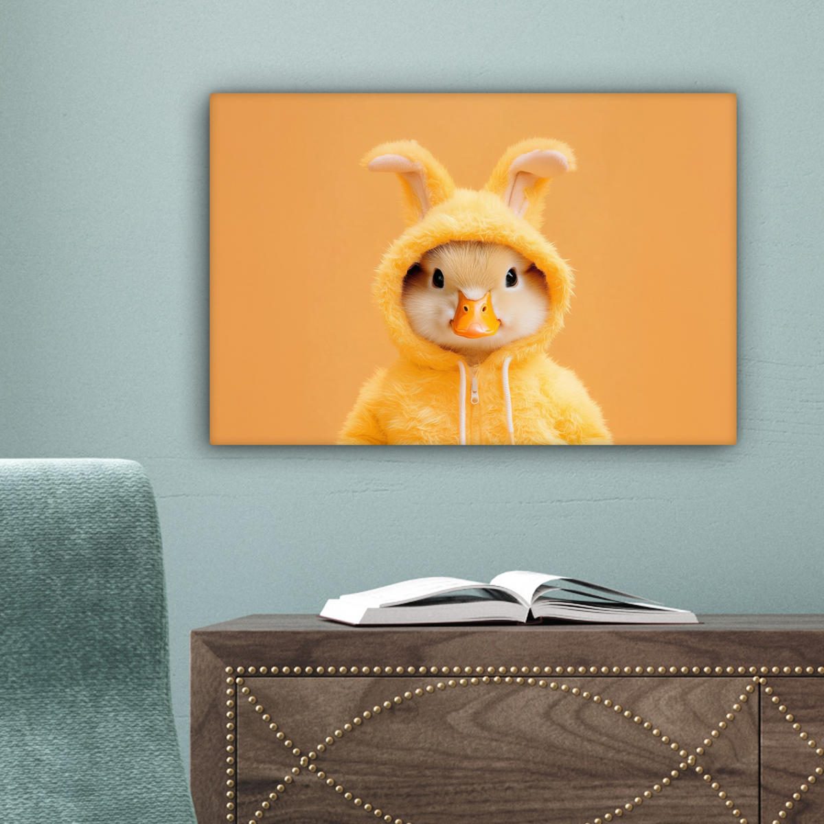 LEINWANDBILD Osterhase - Kostüm - Ente Deko Schlafzimmer 30x20 cm - Gelb, Textil (30/20cm) - MuchoWow