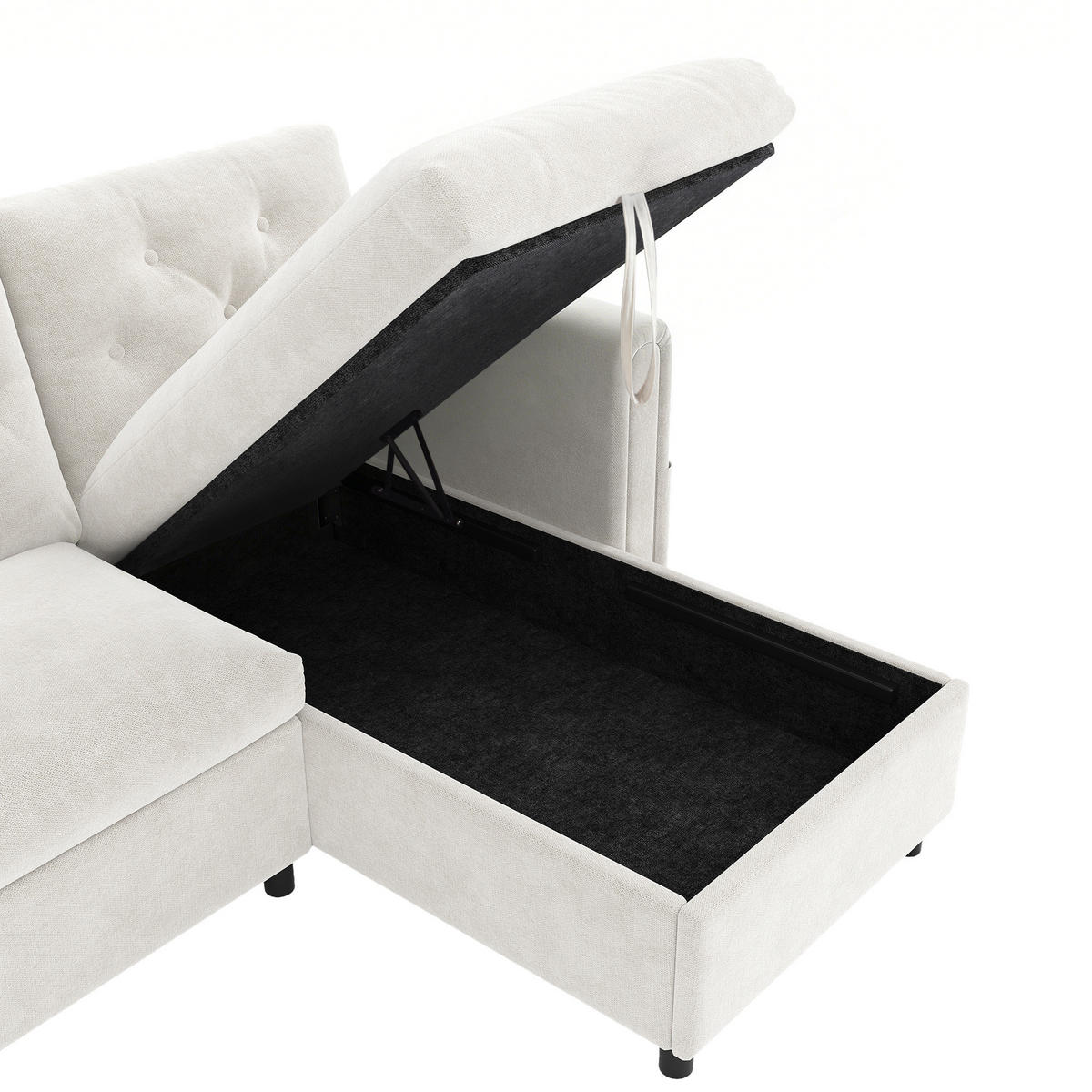 ECKSCHLAFSOFA Samt Beige mit Stauraum und Schlaffunktion - Grau, Holzwerkstoff/Kunststoff (281/132cm) - WISHDOR
