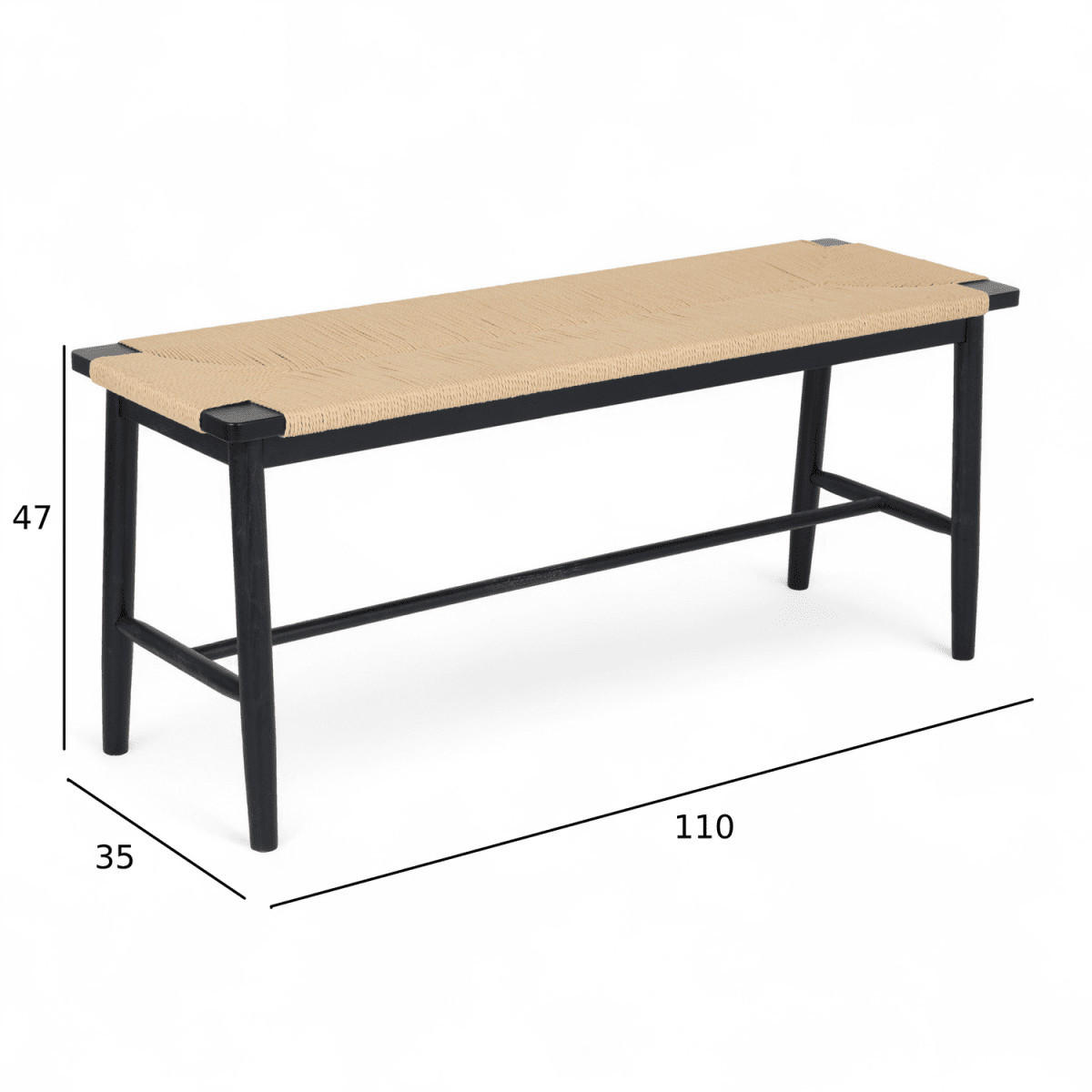 SITZBANK 110/35/47 cm Rattan / Eiche Schwarz - Beige/Schwarz, Holz/Papier (110/47/35cm) - Furnhouse