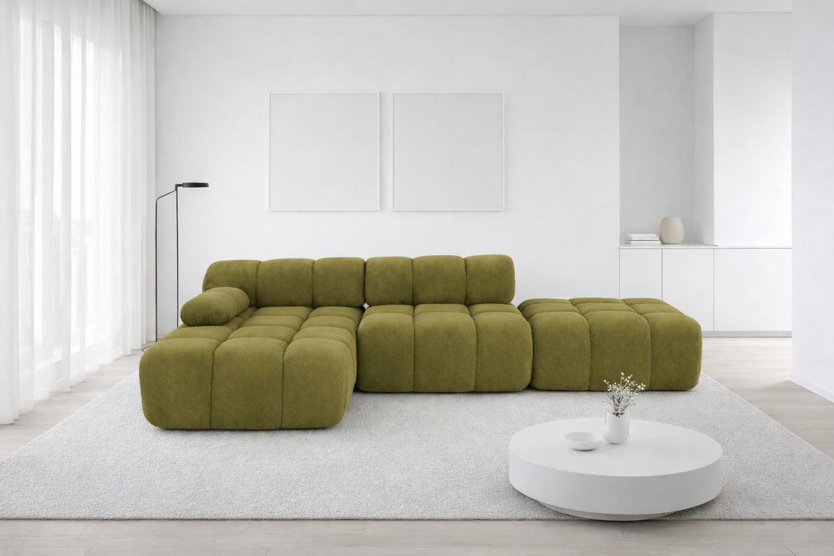 ECKSOFA L-Form Modular Mit Hocker, Veloursstoff Salvador, Olive, Links, Selia - Olivgrün, Holz (285/160cm) - Kaiser Möbel