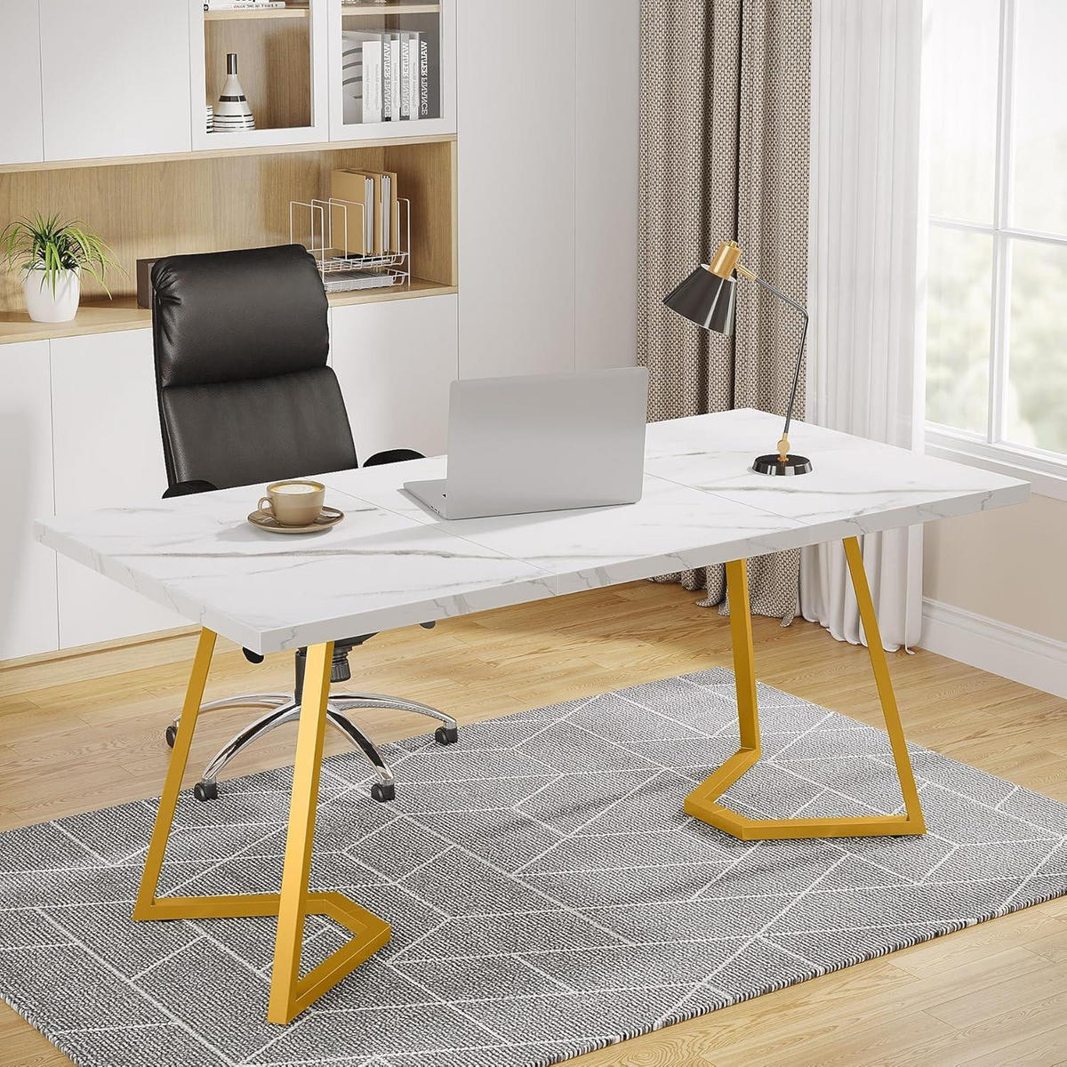 SCHREIBTISCH Computertisch Weiß Gold 140 x 80 cm - Multicolor, Holzwerkstoff (80/140/75cm)