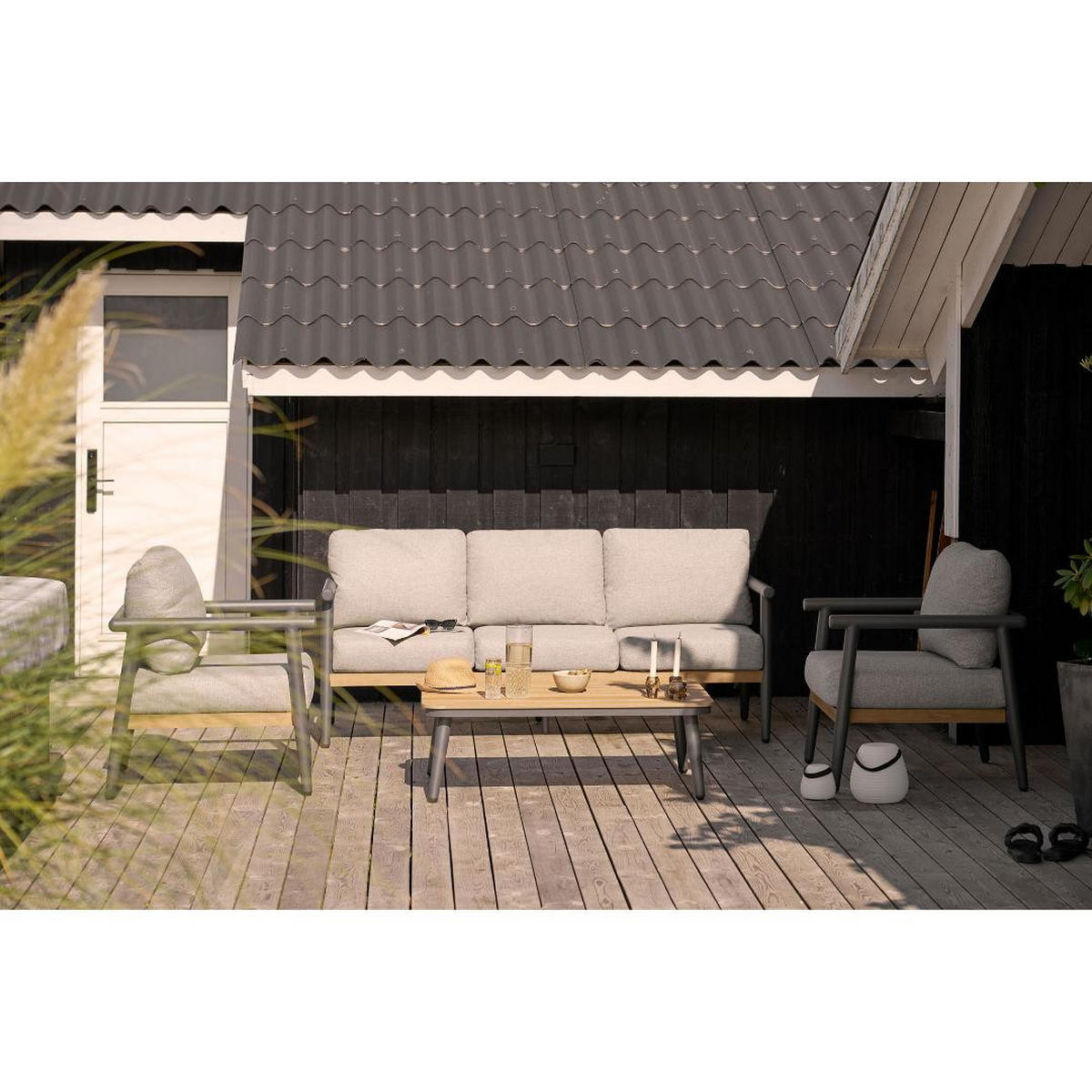 LOUNGE-SET, Camilla, Tisch Graubeige, Stühle Graubeige, Metall / Polyester, 105 x 69 x 35 cm, 4-teilig - Grau, Metall - ebuy24