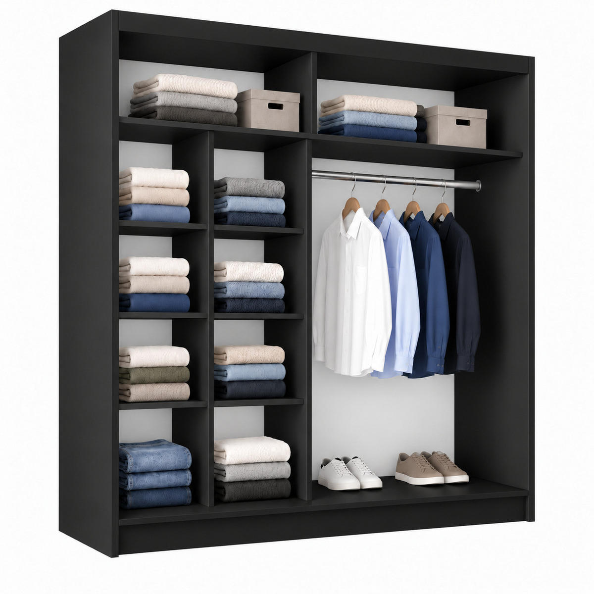 KLEIDERSCHRANK Steria 200 cm Schwarz Griffe silber - Schwarz, Holzwerkstoff (200/216/61cm) - KS Home Concept