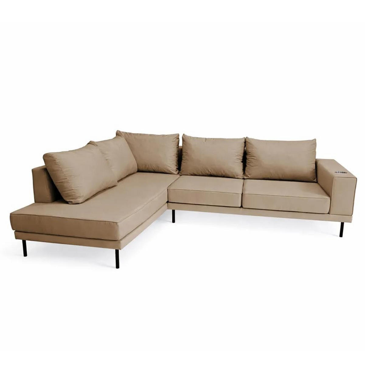 GARTEN-ECKSOFA VOLARO S Wetterfest 270x200x50 cm, Rechts, Outdoor-Stoff, Getränkehalter aus Metall, 20 cm hohe Füße, Beige - Beige, Holz/Metall (270/50/200cm) - Trada