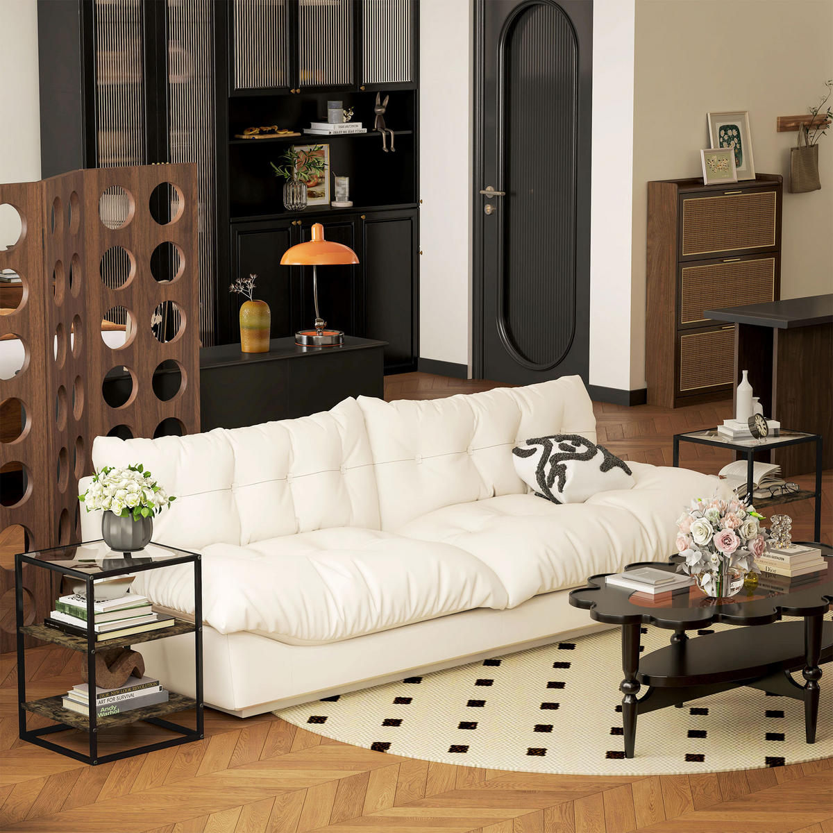 BEISTELLTISCH 2er-Set mit Glasplatte, 37 x 40 x 55,5 cm, Rustikales Braun - Braun, Glas (40/37/55.5cm) - HOMCOM