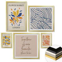 WANDBILDER 5er Set - 50x50 cm & 20x30 cm & 40x60 cm Goldrahmen - Moderne abstrakte Blumen - Goldfarben, Kunststoff (40/60cm) - ArtPrintCave