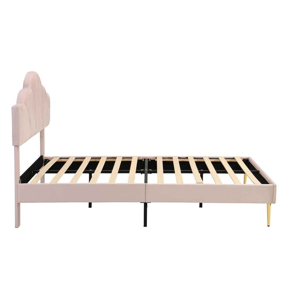 POLSTERBETT 140/190 cm Rosa mit höhenverstellbarem Kopfteil und goldenem Fuß - Rosa, Textil (140/190cm) - OKWISH