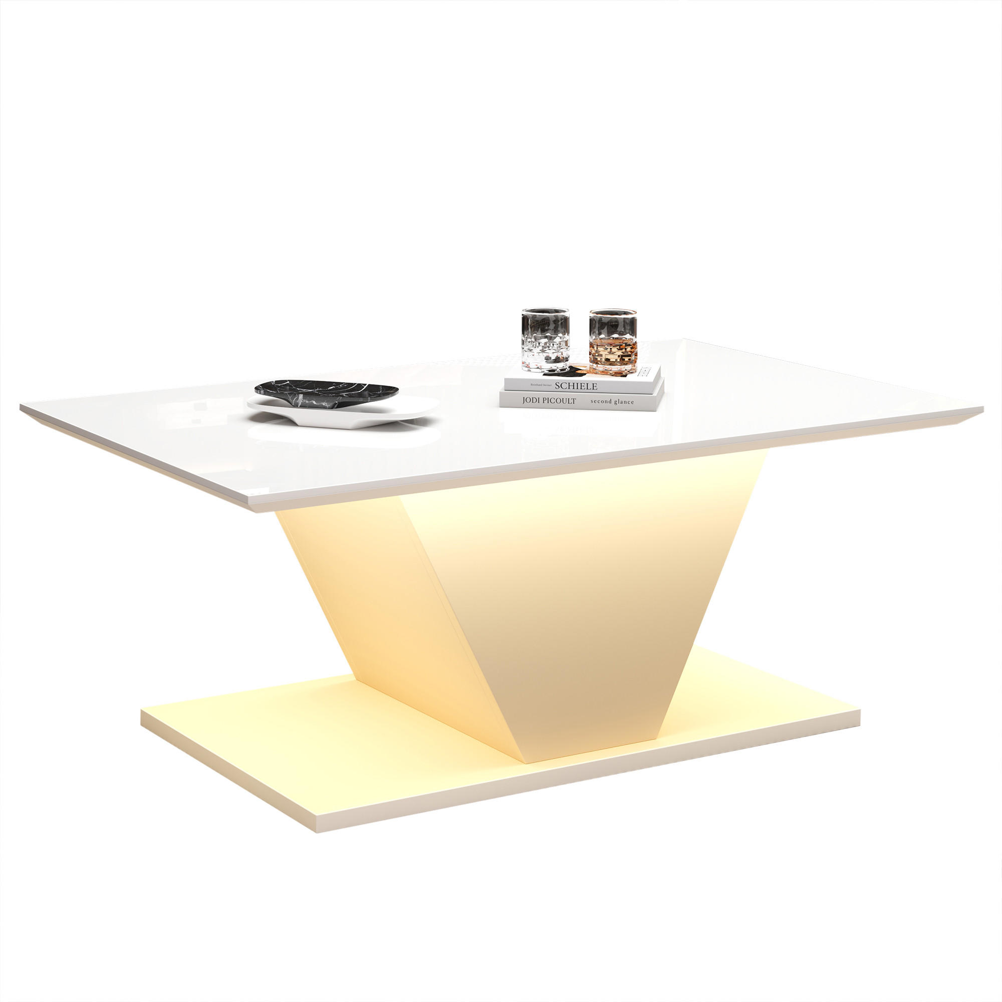 FLIEKS KONFERENČNÍSTOLEK 100x50cm Bílý V Tvar LED Lesklý