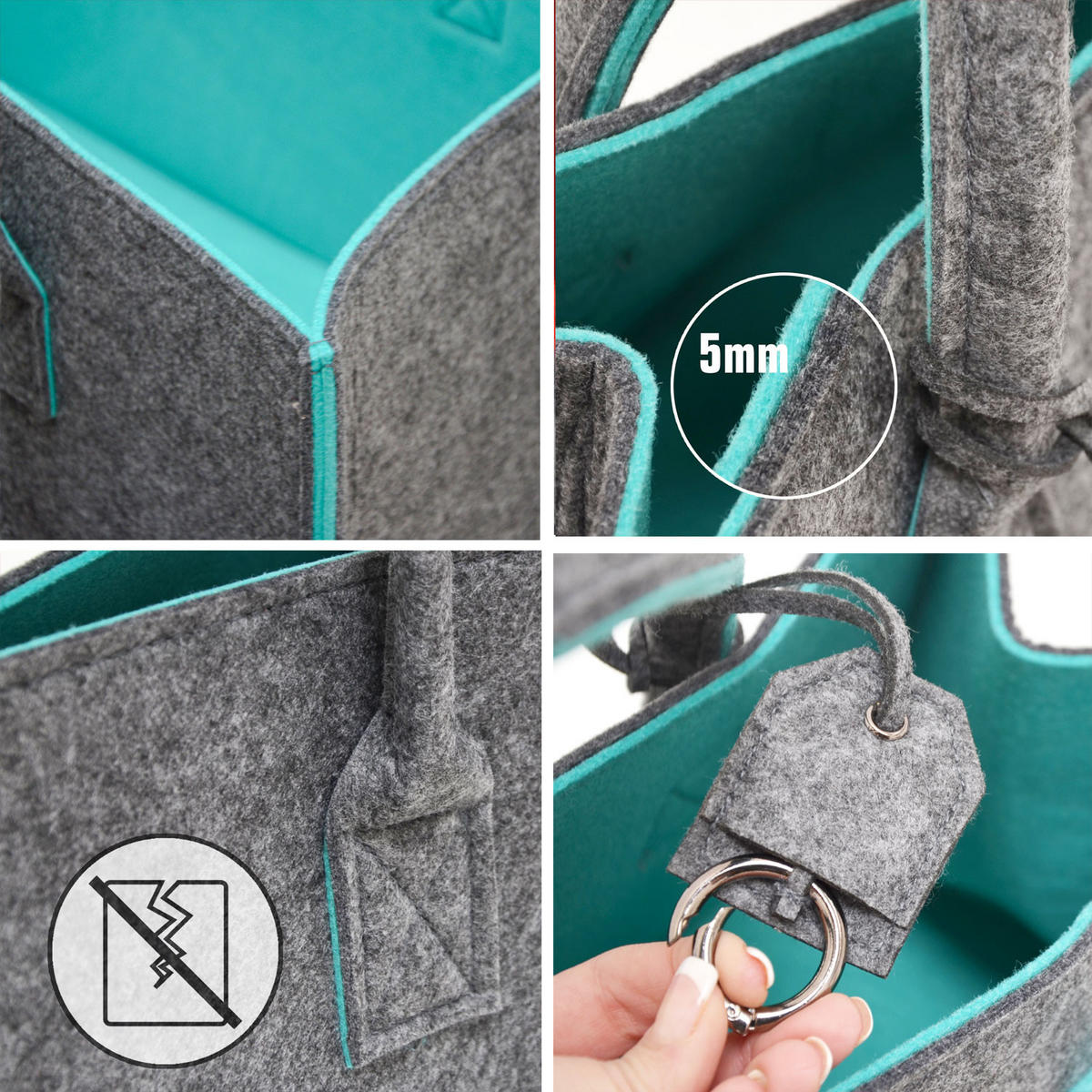 FILZTASCHE Kaminholzkorb - 2er Set - 50x25x25cm - Shopper Einkaufstasche - Grau, Kunststoff (50/25/25cm) - Dunedesign