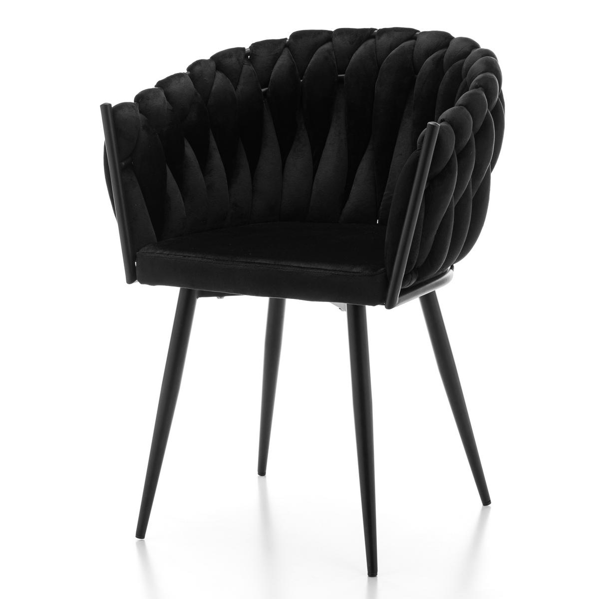 STUHL LATINA gepolstert mit Steppung - schwarz - Samt Velours - Schwarz, Textil/Metall (60/83/55cm) - NEW HOME