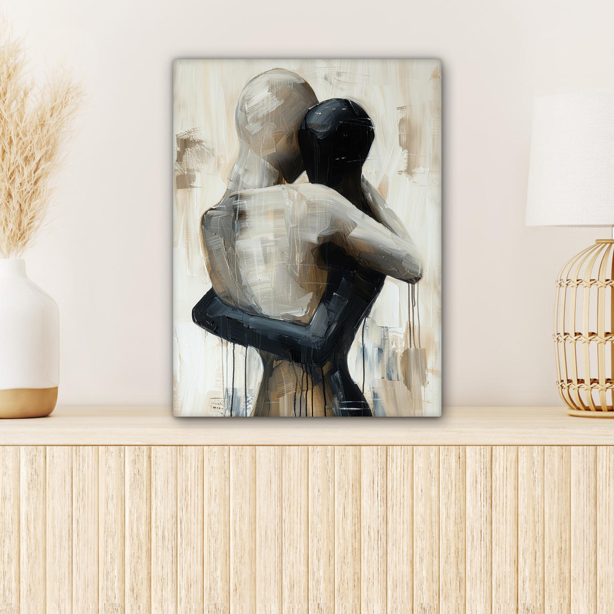 LEINWANDBILD Abstrakt - Liebe - Schwarz und weiß - Modern 30x40 cm - Schwarz, Textil (30/40cm) - MuchoWow