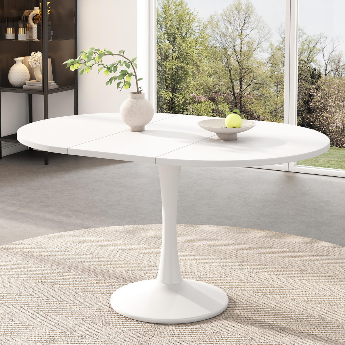 RAZTEGLJIVA jedilna miza 100/140 x 100 x 75 cm, ovalna oblika, prostorsko varčna in enostavna za vzdrževanje, Bela - bela, leseni material (140/100/75cm) - Redom