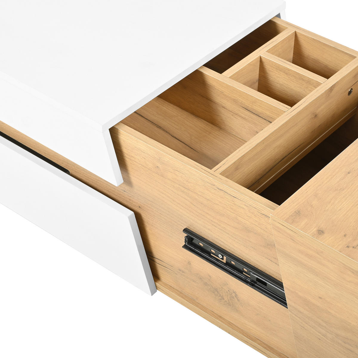 COUCHTISCH aus MDF 120x50x37,5 cm in Weiß mit Schiebedesign & 2 Schubladen - Weiß, Holzwerkstoff (120/50/37.5cm) - Modfu