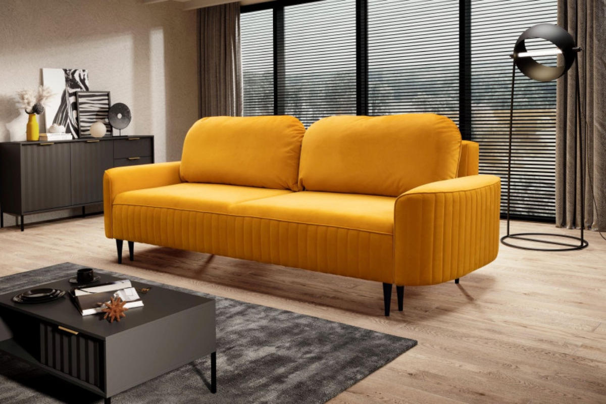 SOFA Senfgelb ANES Ausziehbar Drei-Sitzer - Gelb, Textil (244/92/102cm) - Sepro Meble