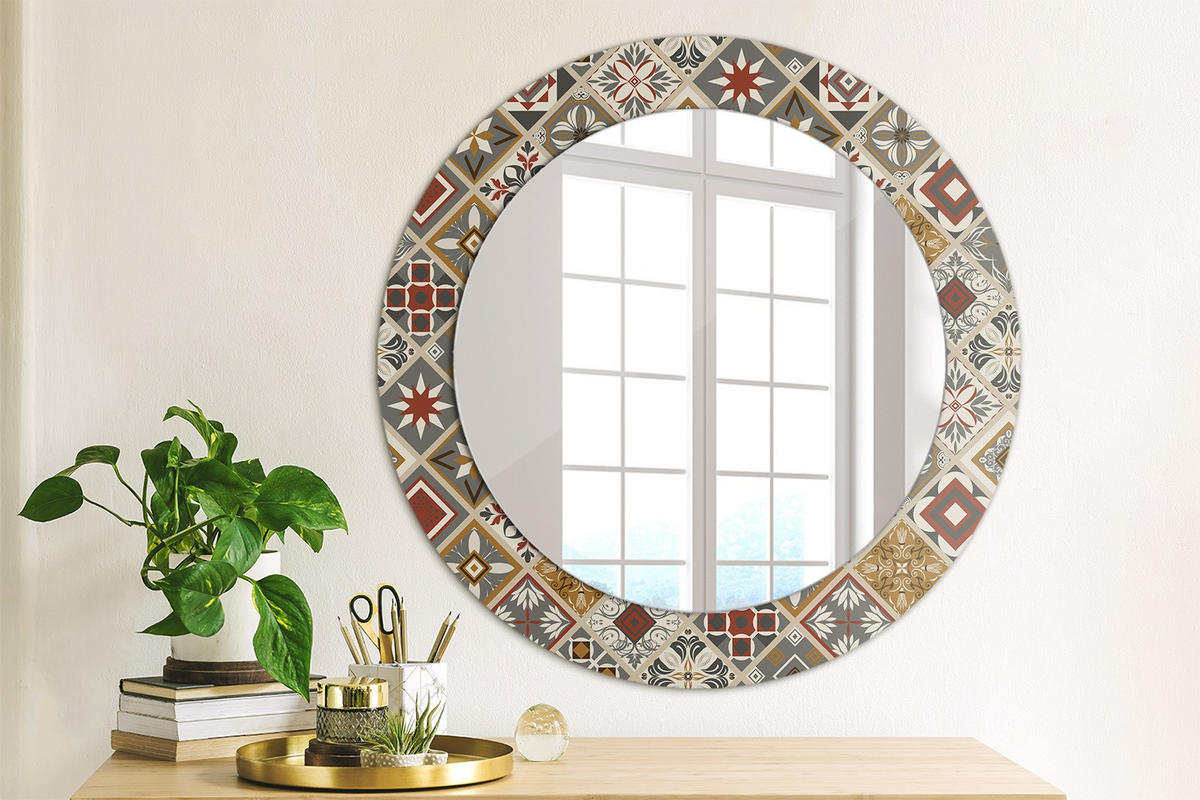 SPIEGEL Ø60 cm Rund mit Aufdruck - Multicolor/Braun, Glas (60/60/0.4cm) - TULUP