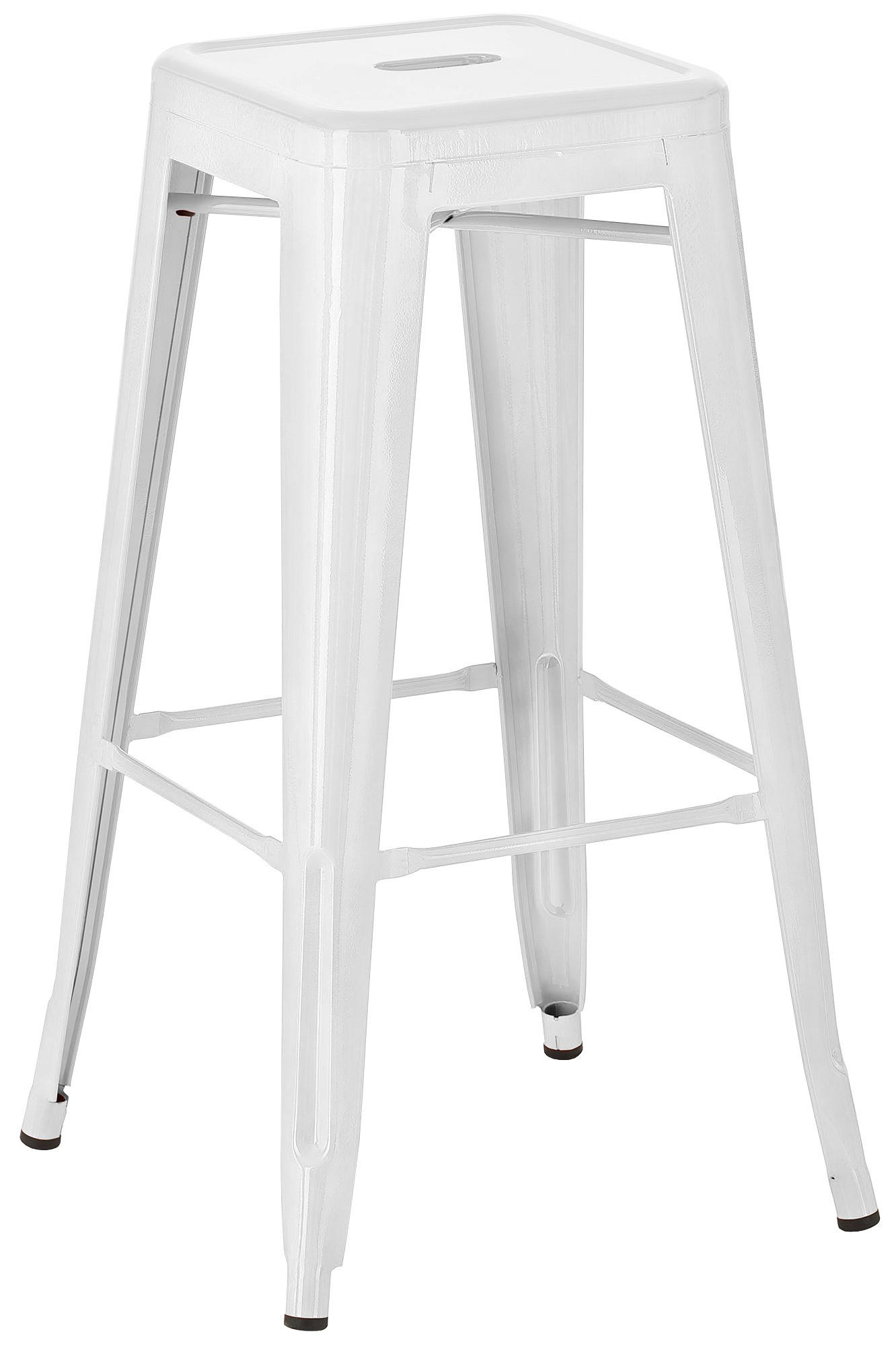 BARHOCKER Metall weiß - Eukalyptusholzfarben/Weiß, Metall (43/76/43cm) - CLP