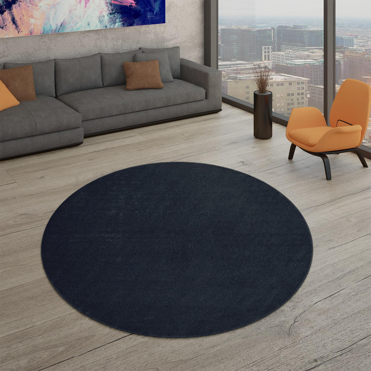 FLACHWEBETEPPICH Navy Ø 160 cm - Blau, Kunststoff (160/160cm) - TT Home