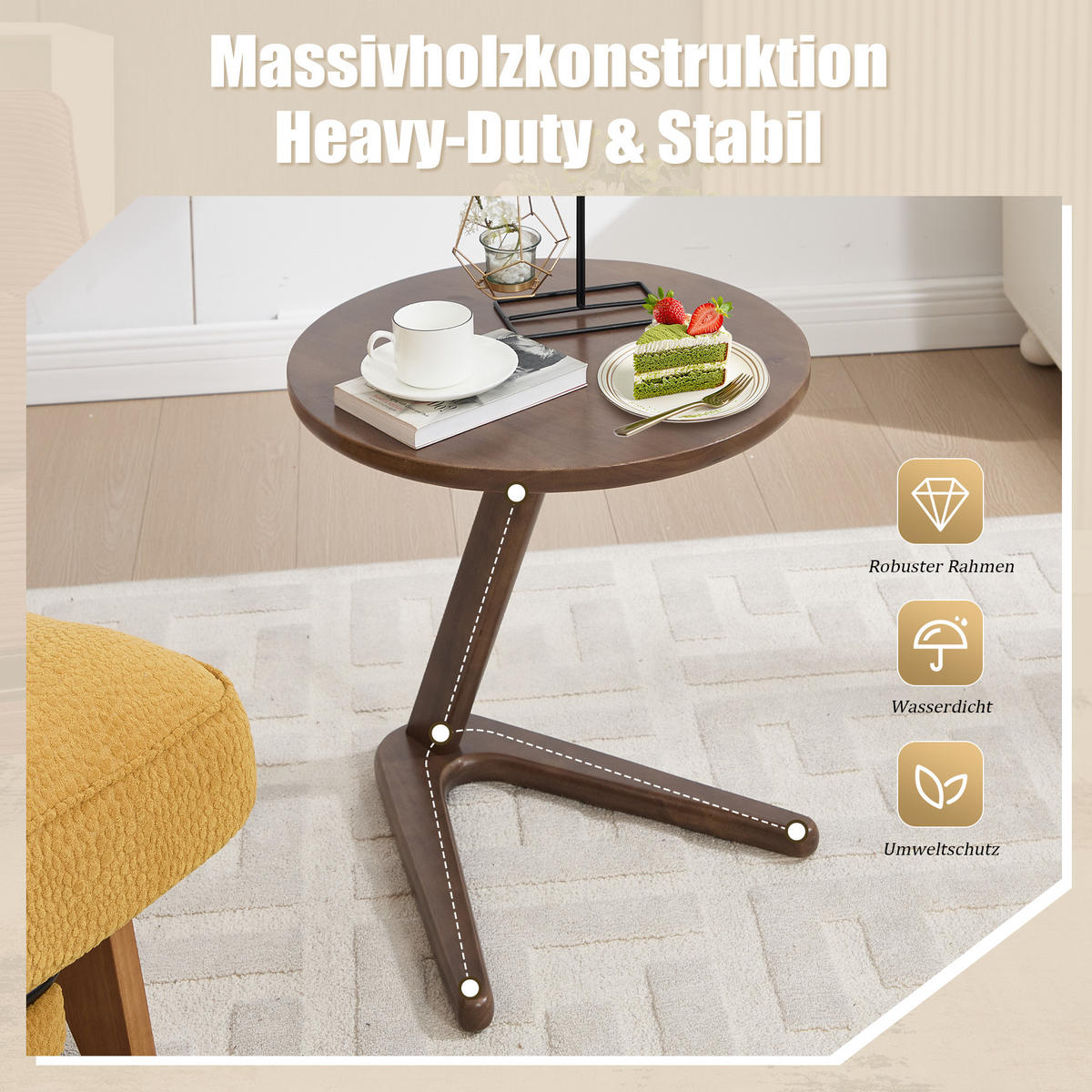 BEISTELLTISCH 50/44/50 cm Braun aus Massivholz mit modernem Design - Braun, Holzwerkstoff (44/50/50cm) - OKWISH