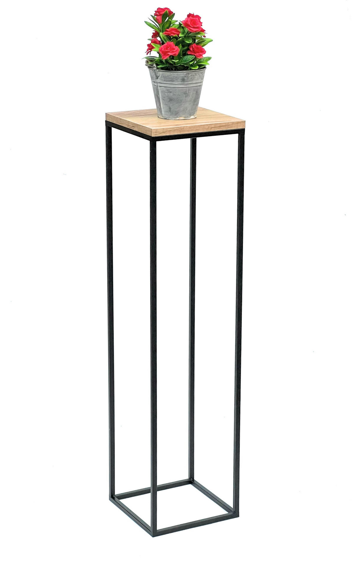 BLUMENHOCKER Eckig Metall Holz Schwarz 100 cm 96353 - Schwarz, Metall (24/100/24cm) - DanDiBo