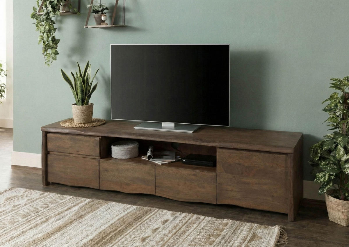 TV-BOARD Mango 220x45x50 braun geölt PURE MANGO #224 - Braun, Holz (220/50/45cm) - Massivmoebel24