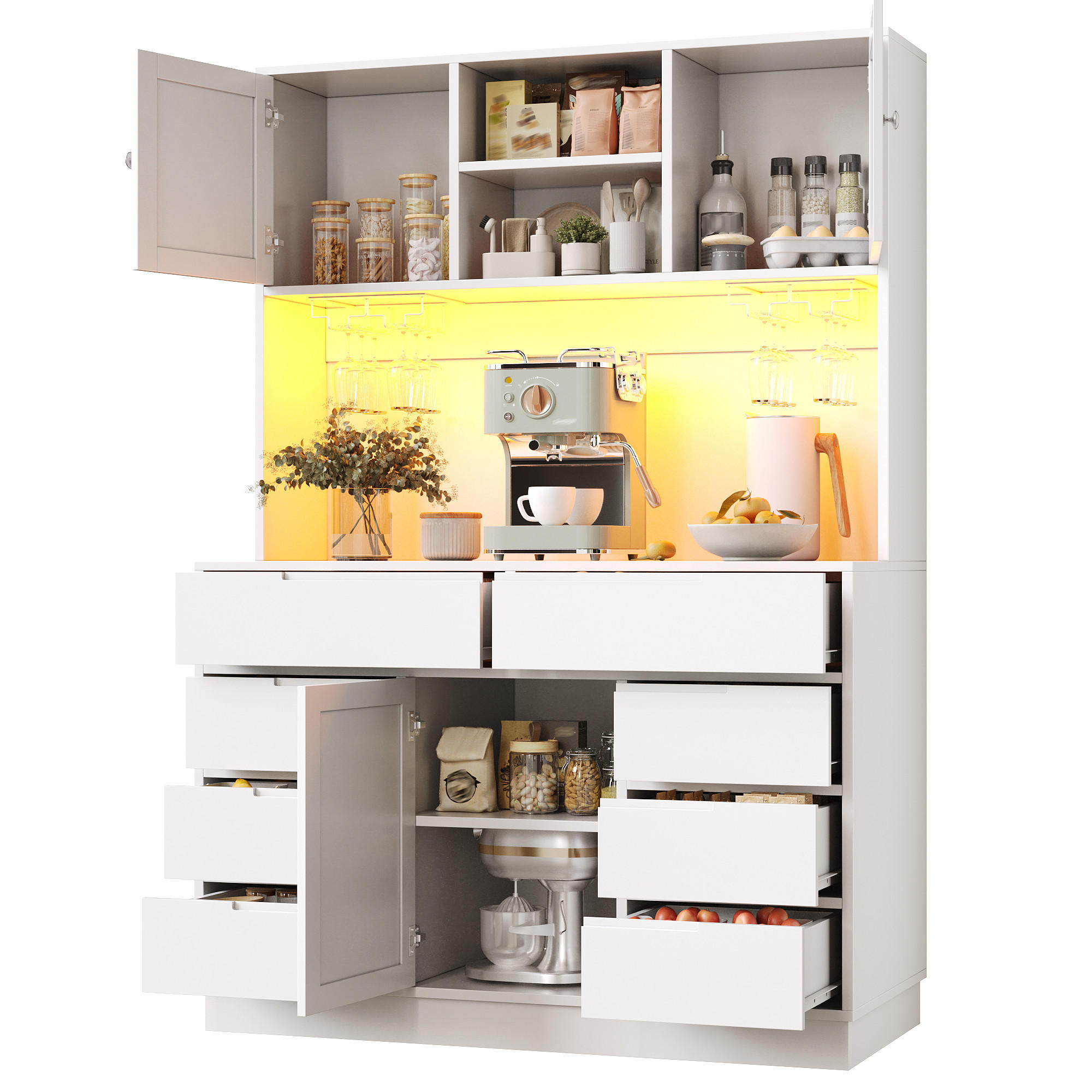 KÜCHENSCHRANK mit LED 120 x 40 x 183,5 cm MDF Weiß - Weiß, Holzwerkstoff (40/183.5/120cm) - Meubliv