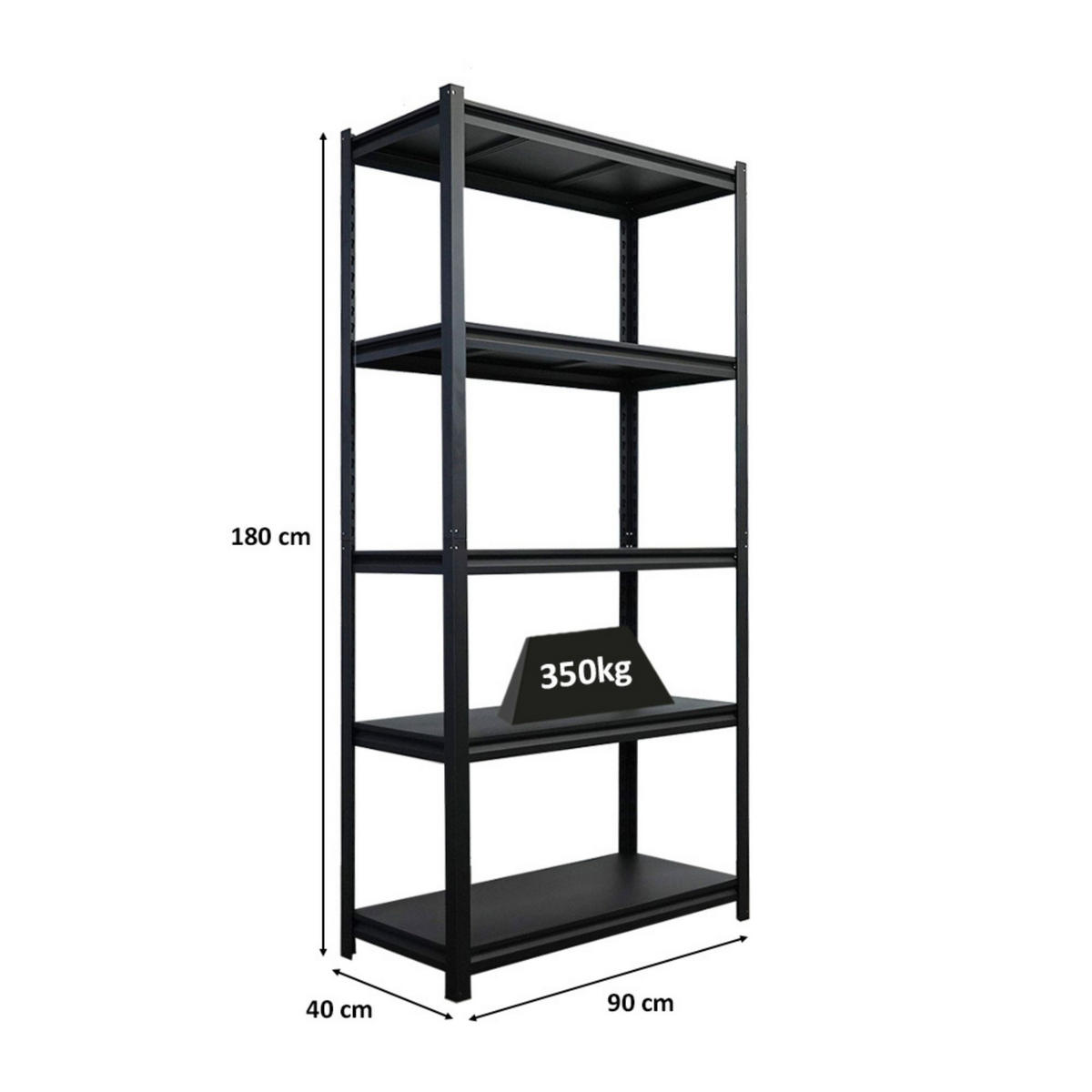 SCHWERLASTREGAL Thorin 180x90x40cm 5 Stahlplatten-Ebenen Fachlast 350 kg Schwarz - Schwarz, Metall (90/180/40cm) - PROREGAL