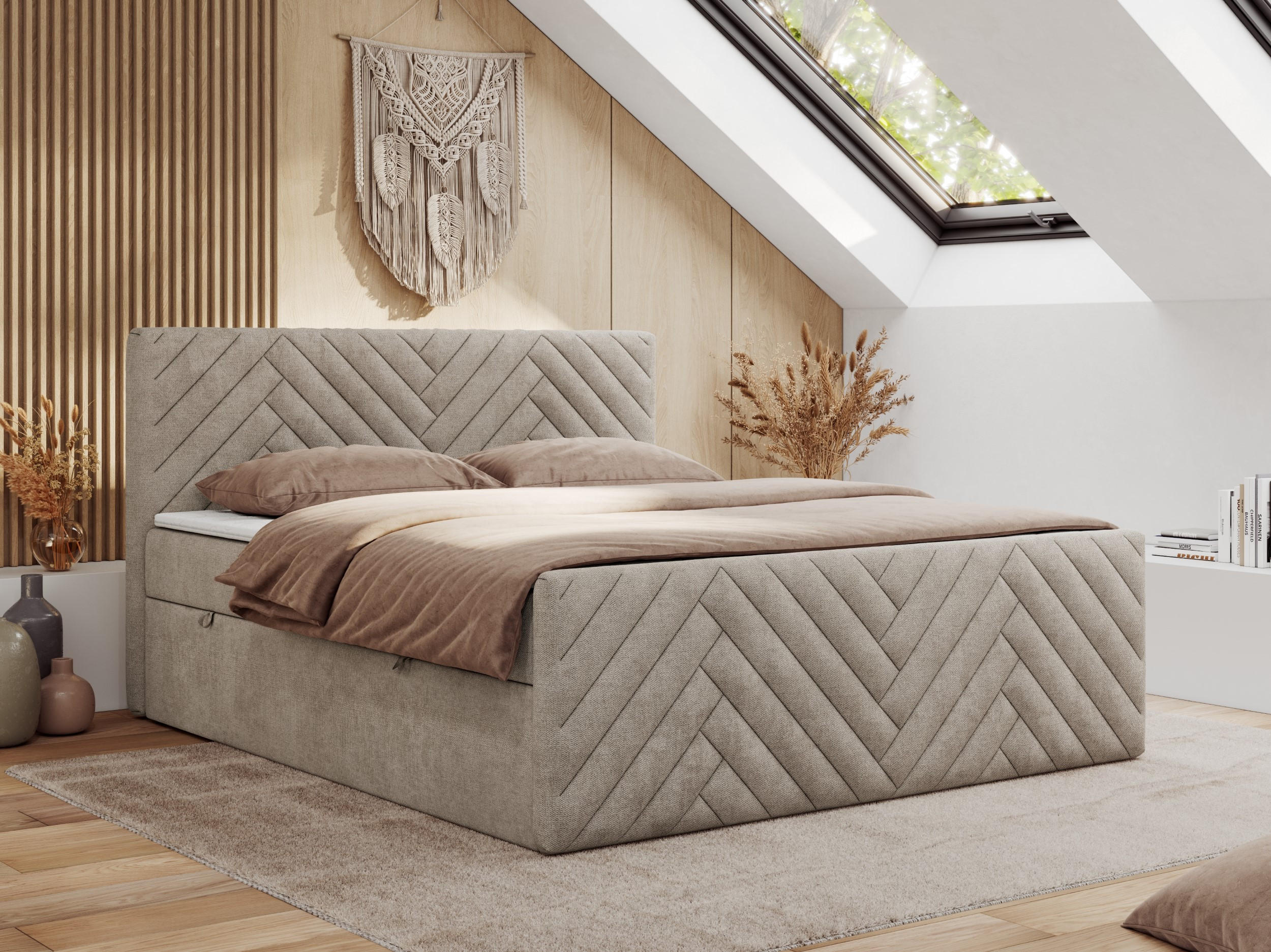 BOXBETT PARIS DUO 120/200 - Beige Struktur - H3 - Beige, Holz/Textil (120/200cm) - MKS