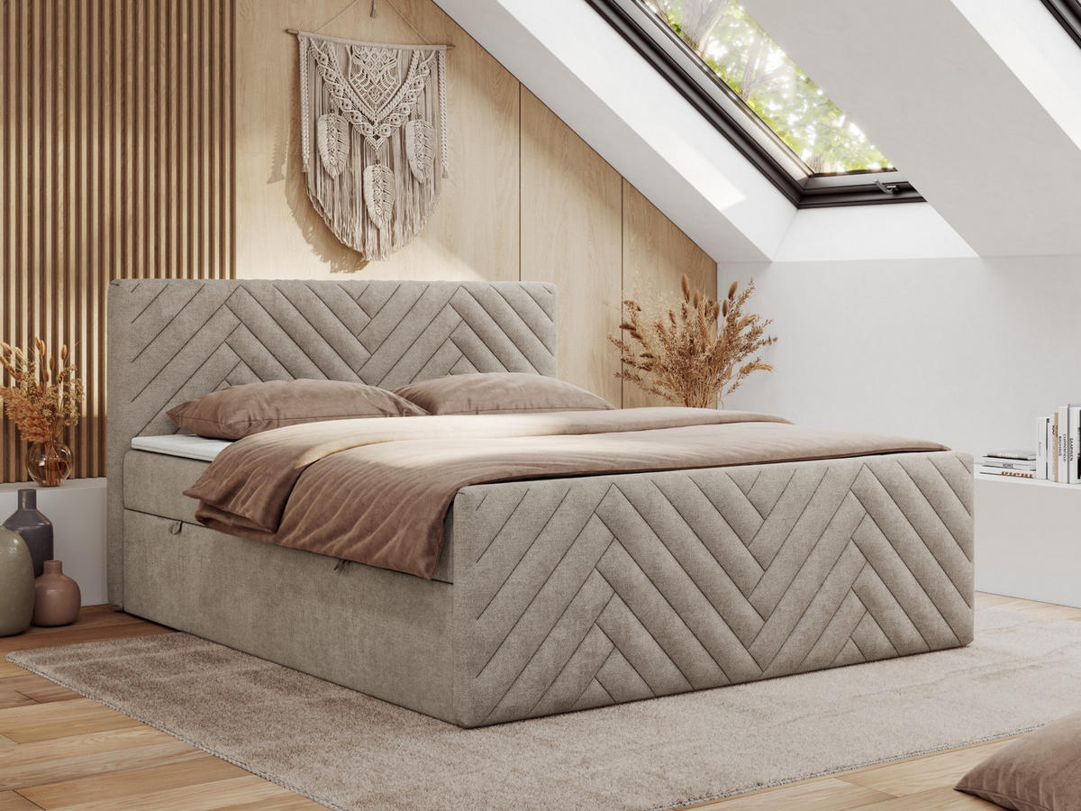 BOXBETT PARIS DUO 180/200 - Beige Struktur - H4 - Beige, Holz/Textil (180/200cm) - MKS