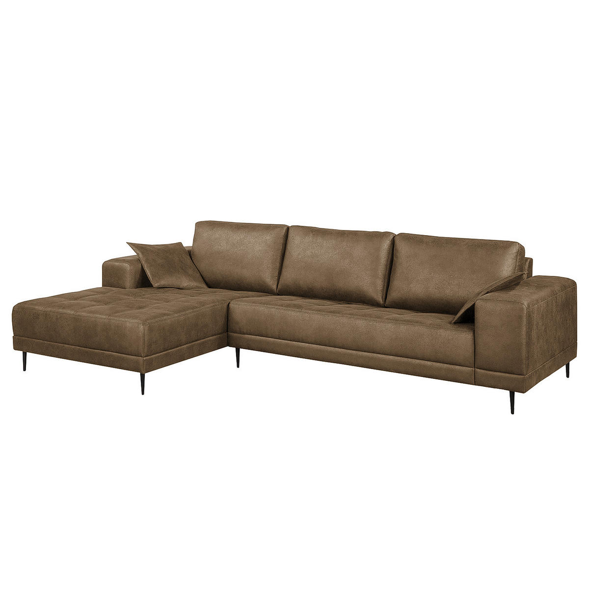 ECKSOFA mit Ottomane - Antiklederlook - Cappuccino, Textil (282/167cm) - home24