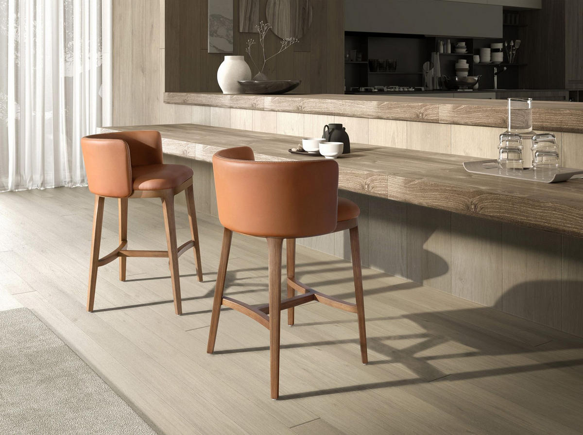 BARHOCKER asymmetrisch Braun Walnuss 53/51/84 cm - Braun, Leder/Holz (53/84/51cm) - ANGEL CERDA