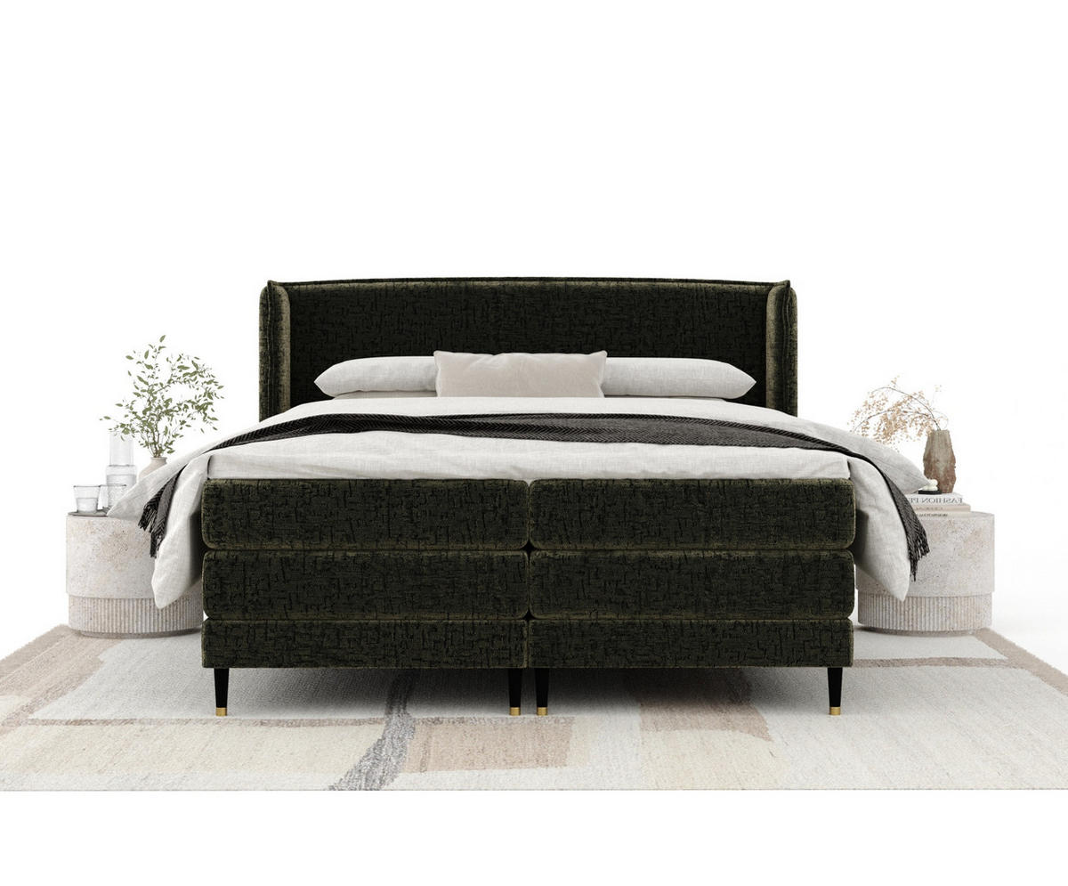 BOXSPRINGBETT Carizzo Olivenfarbe 140/200 cm mit Matratze und Topper - Schwarz/Olivgrün, Holz/Holzwerkstoff (140/200cm) - Maison de Reve