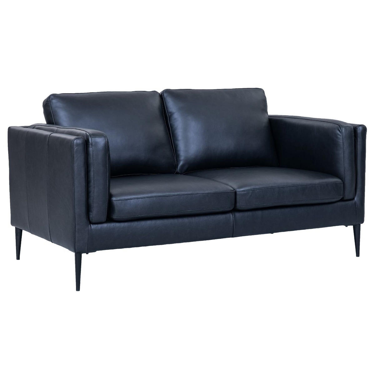 ZWEISITZER-SOFA Echtleder Schwarz - Schwarz, Leder/Metall (157/83/88cm) - Furnhouse