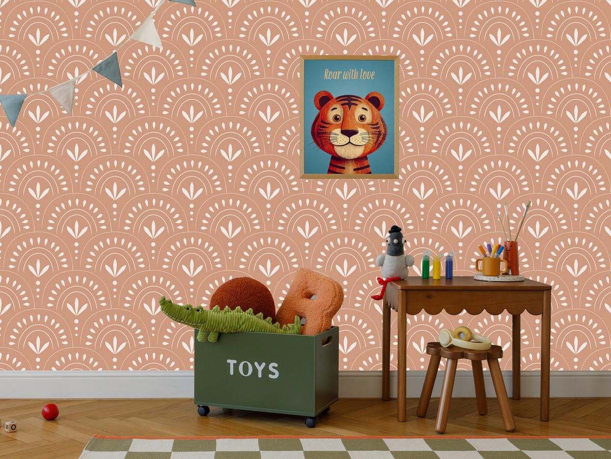 VLIESTAPETE Boho-Ornamente – Terrakotta, Creme – 50x1000 cm - Terracotta/Creme, Papier (50/1000cm) - Muralo