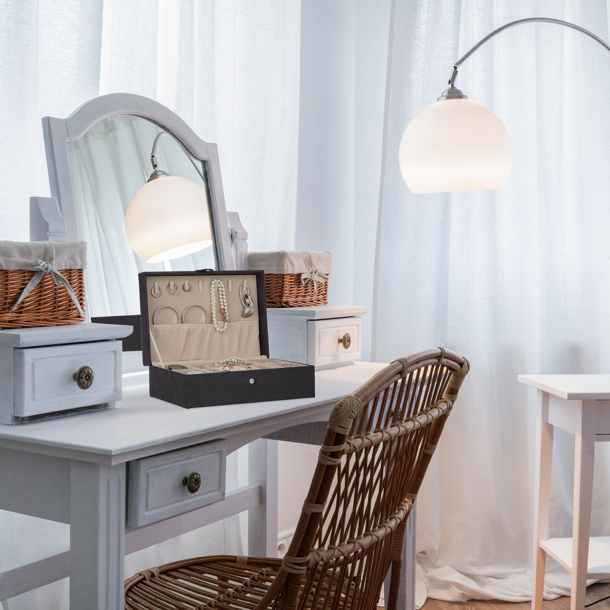 SCHMUCKKÄSTCHEN - Schwarz, Holzwerkstoff/Wellpappe (29/10/20cm) - Relaxdays